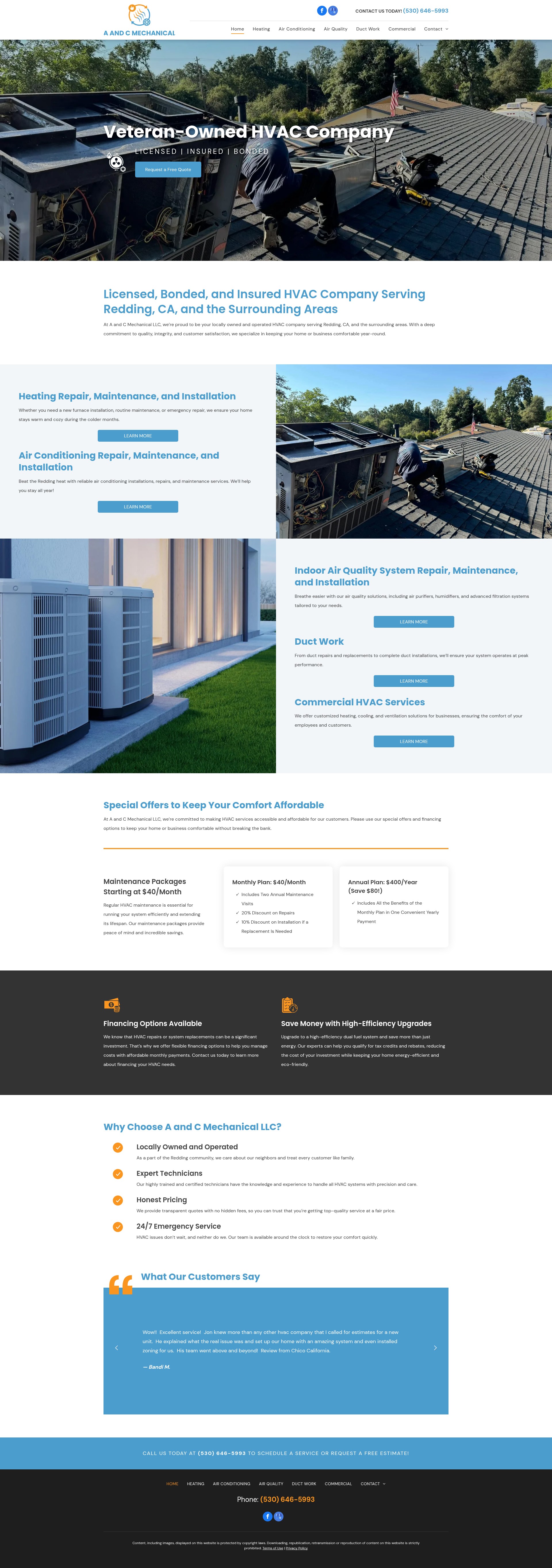 Screenshot of reddingshastaheatingair.com