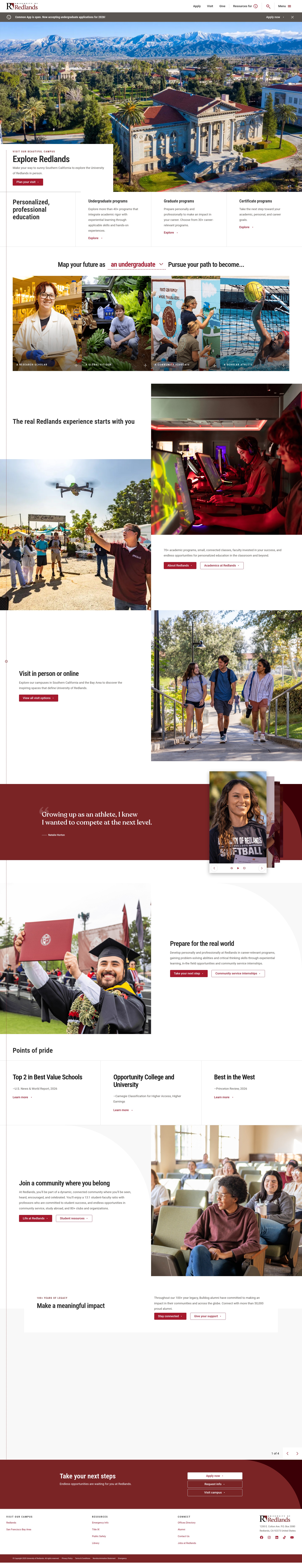Screenshot of redlands.edu