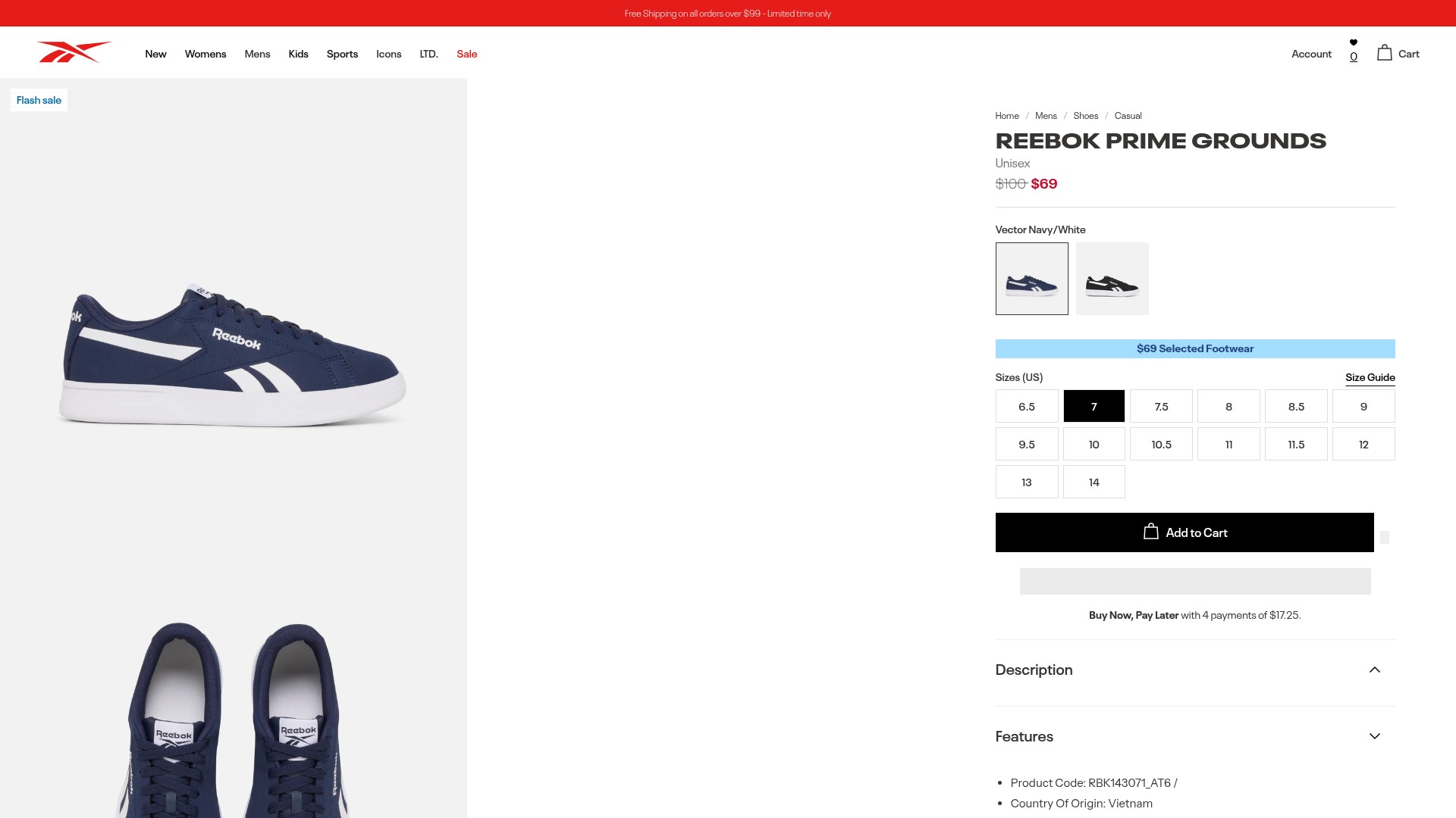 Screenshot of reebok.com.au