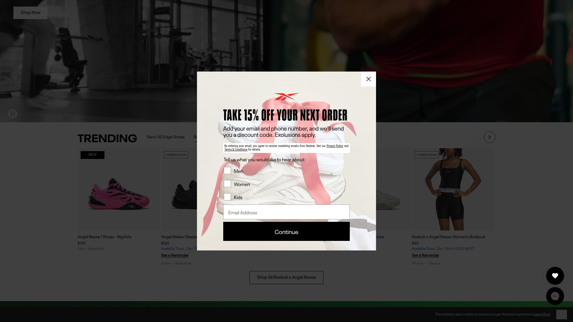 Screenshot of reebok.com