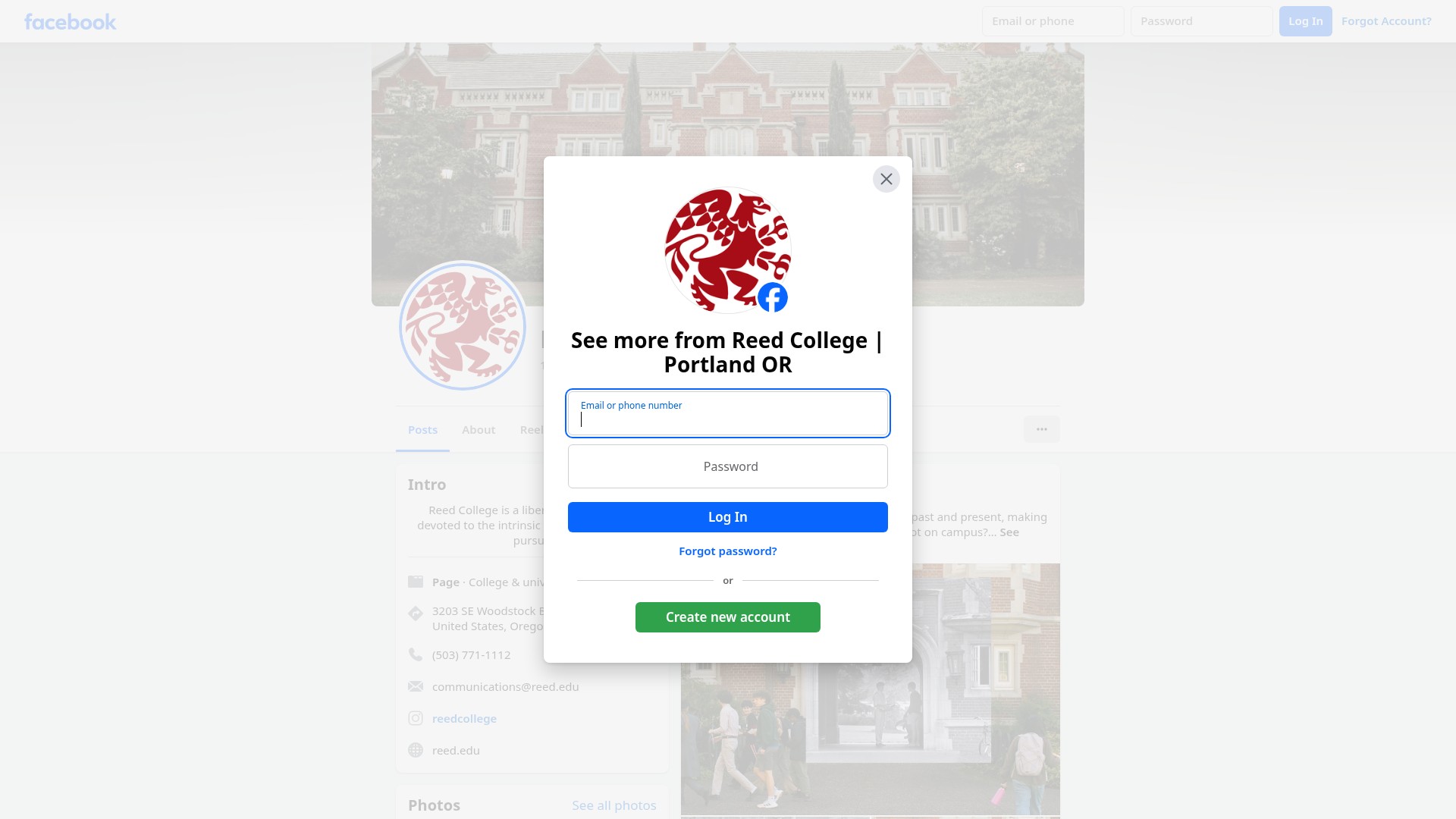 Screenshot of reed.edu