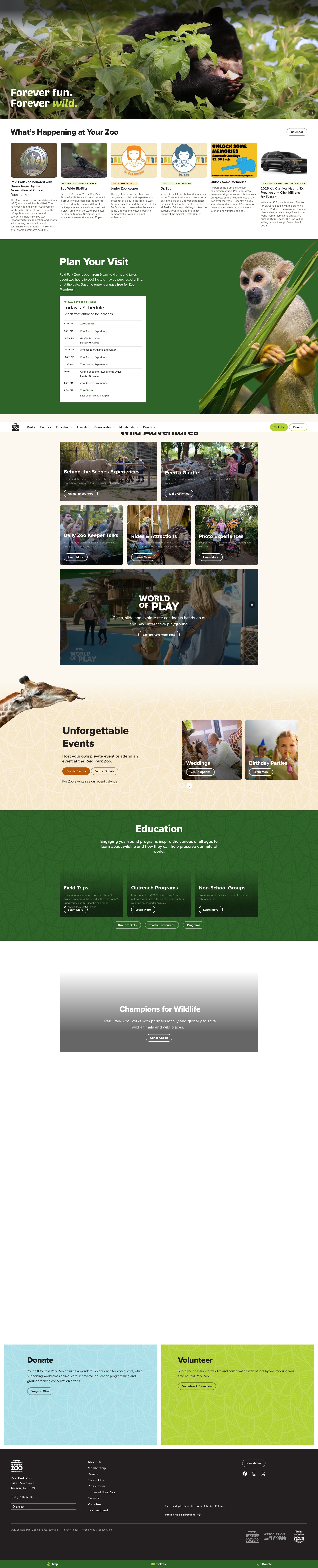 Screenshot of reidparkzoo.org