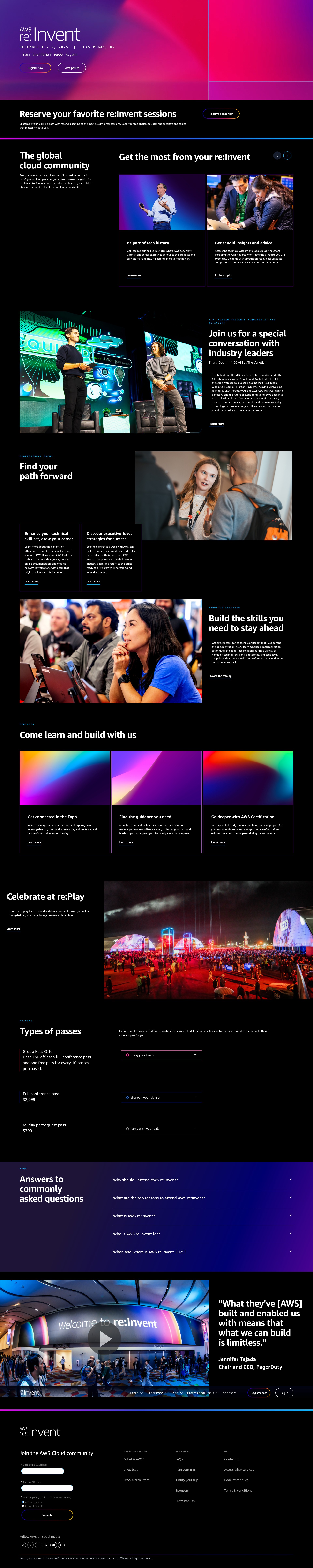 Screenshot of reinvent.awsevents.com