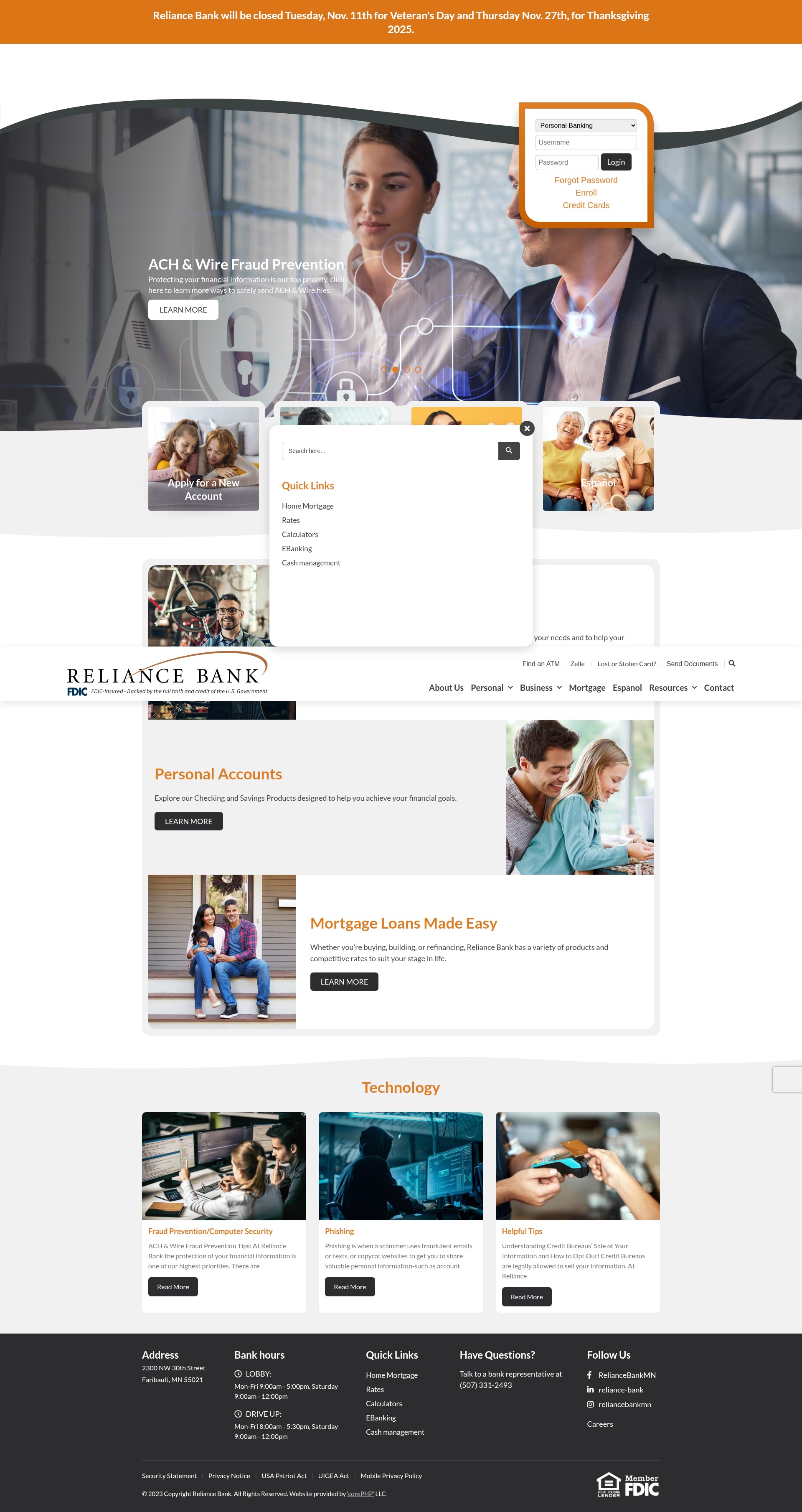 Screenshot of reliancebankmn.com