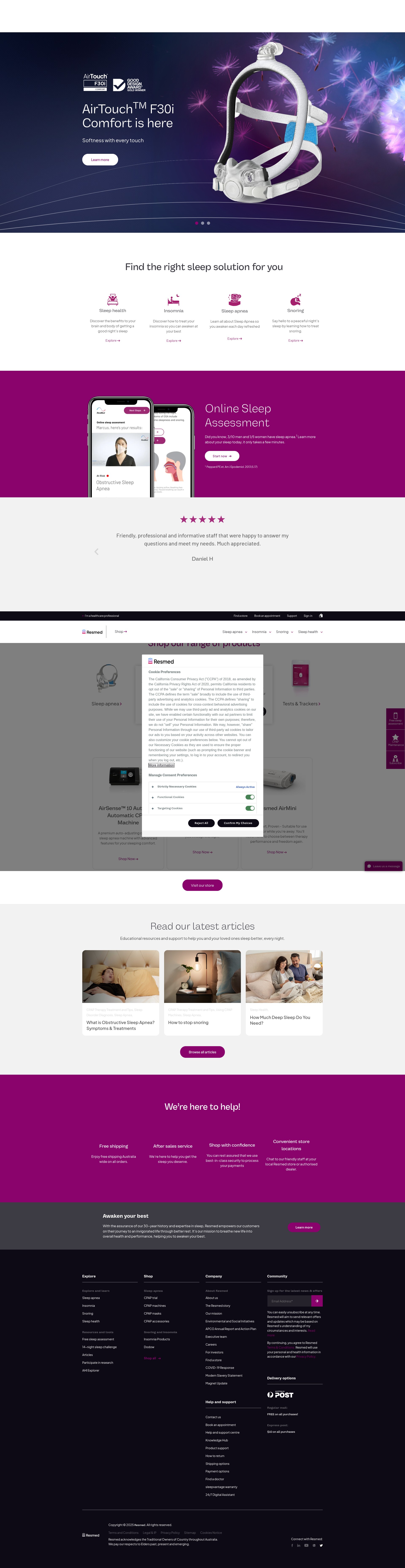 Screenshot of resmed.com.au