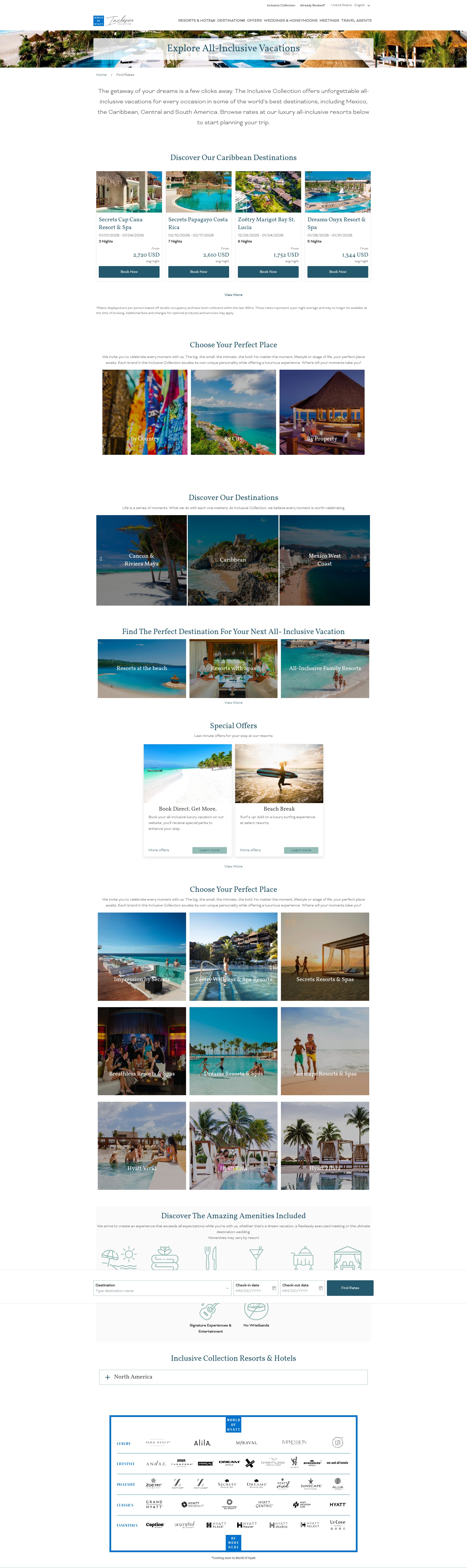 Screenshot of resorts.hyattinclusivecollection.com