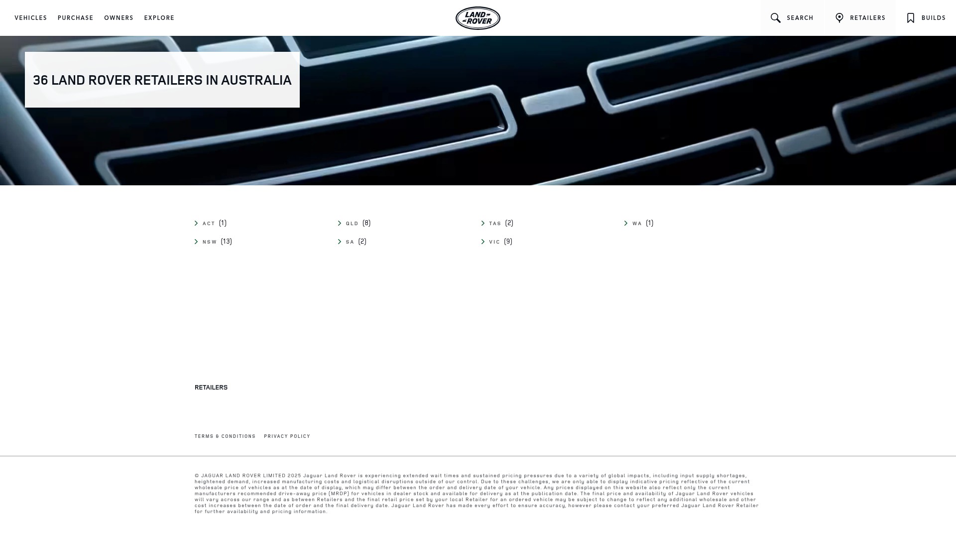 Screenshot of retailers.landrover.com.au