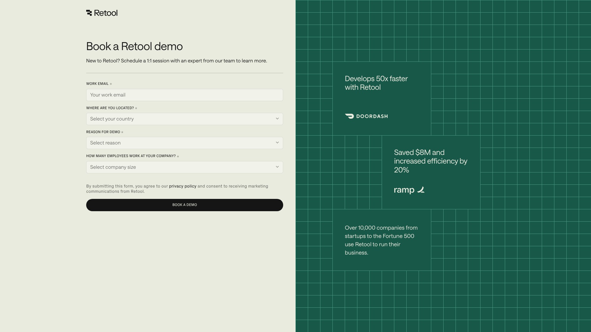 Screenshot of retool.com