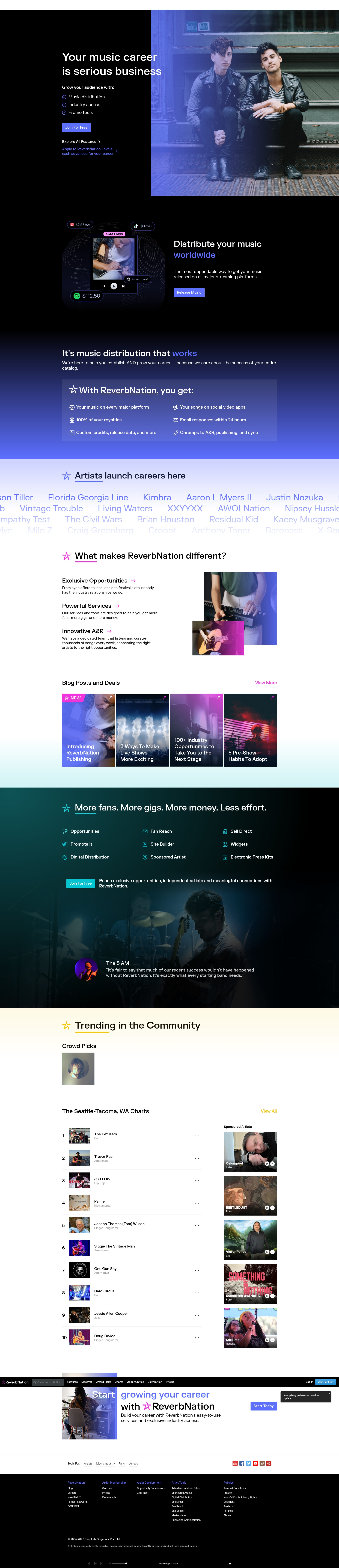 Screenshot of reverbnation.com
