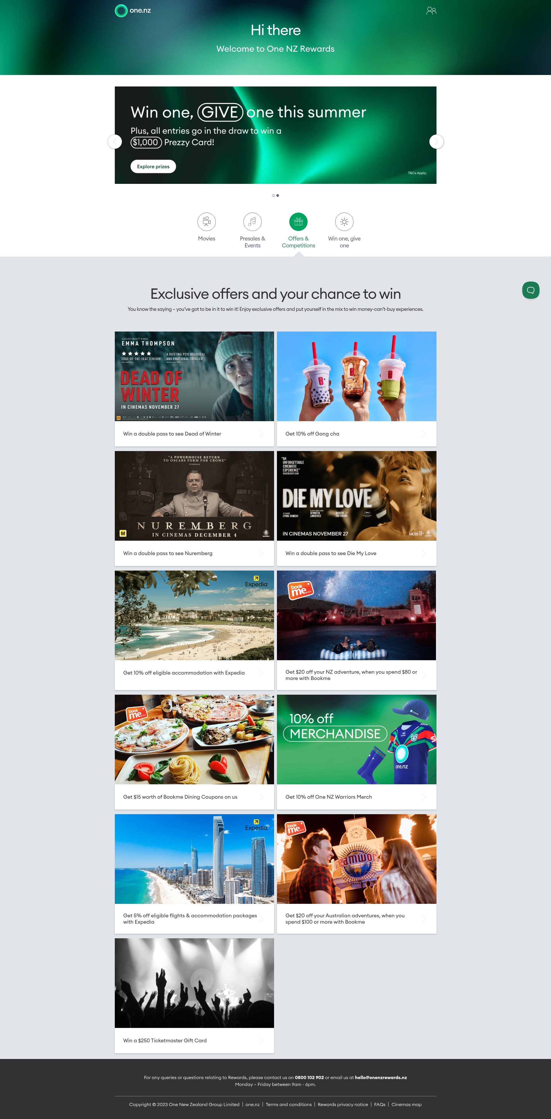Screenshot of rewards.one.nz