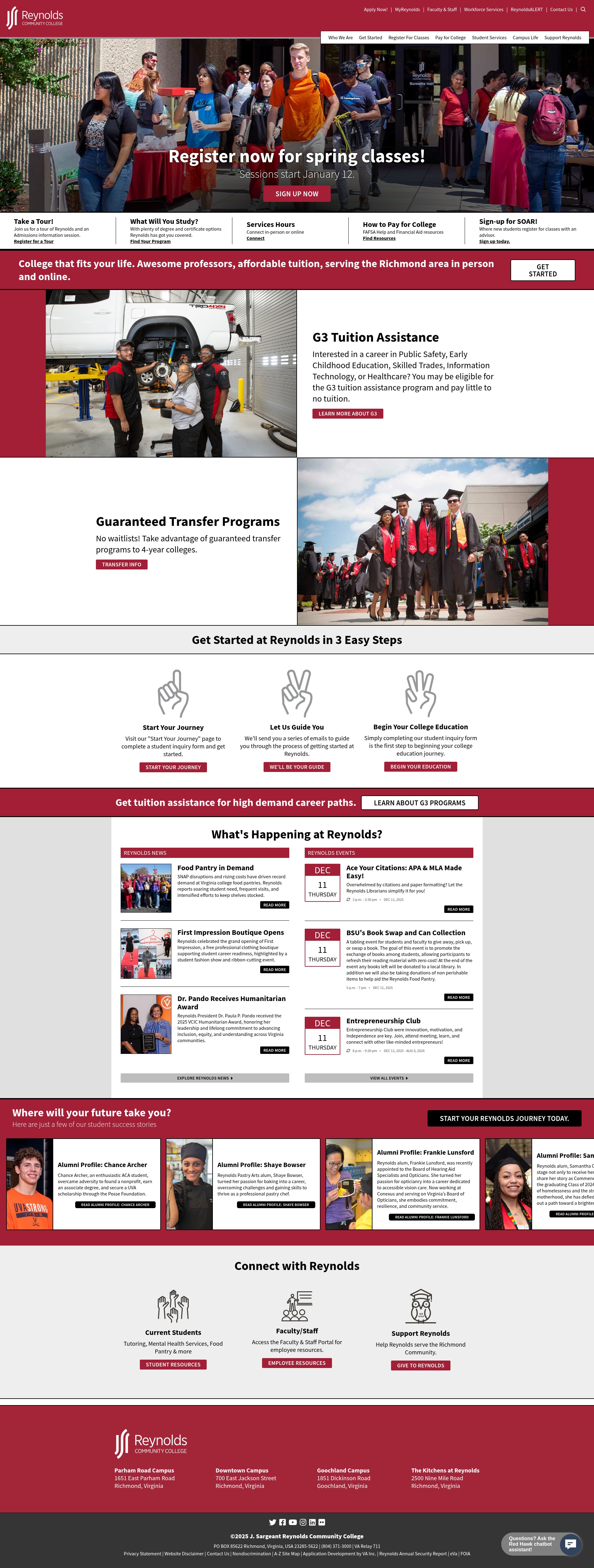 Screenshot of reynolds.edu