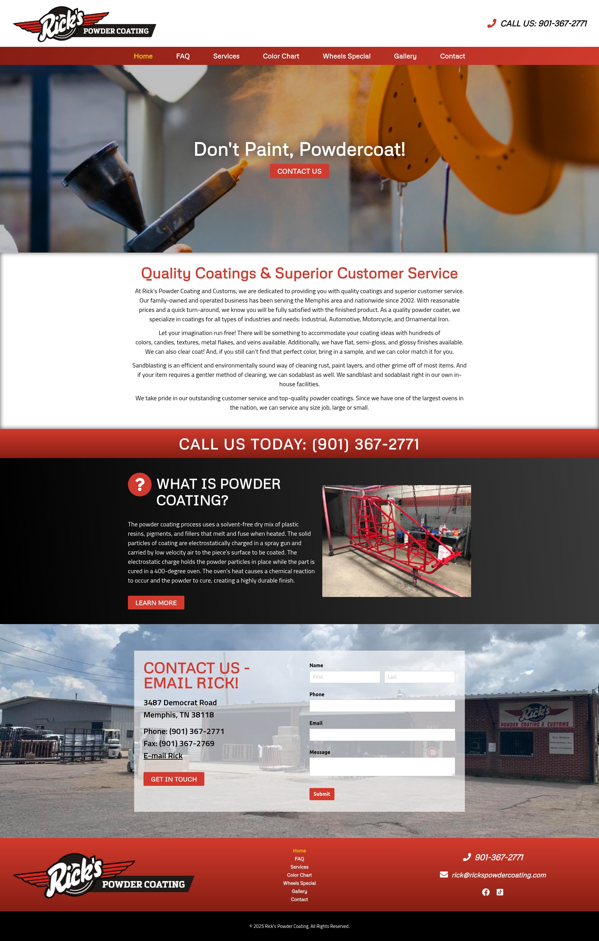 Screenshot of rickspowdercoating.com