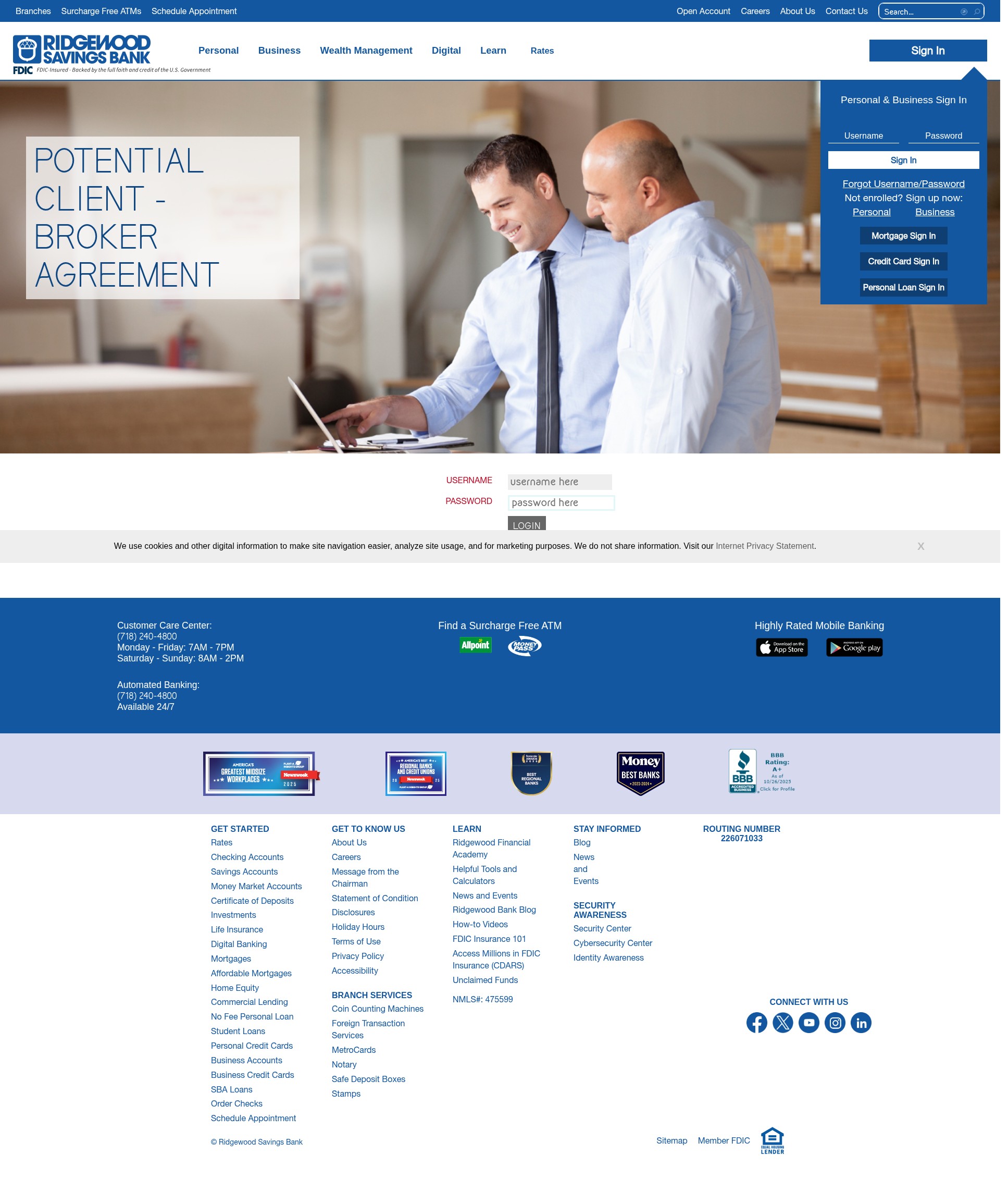 Screenshot of ridgewoodbank.com
