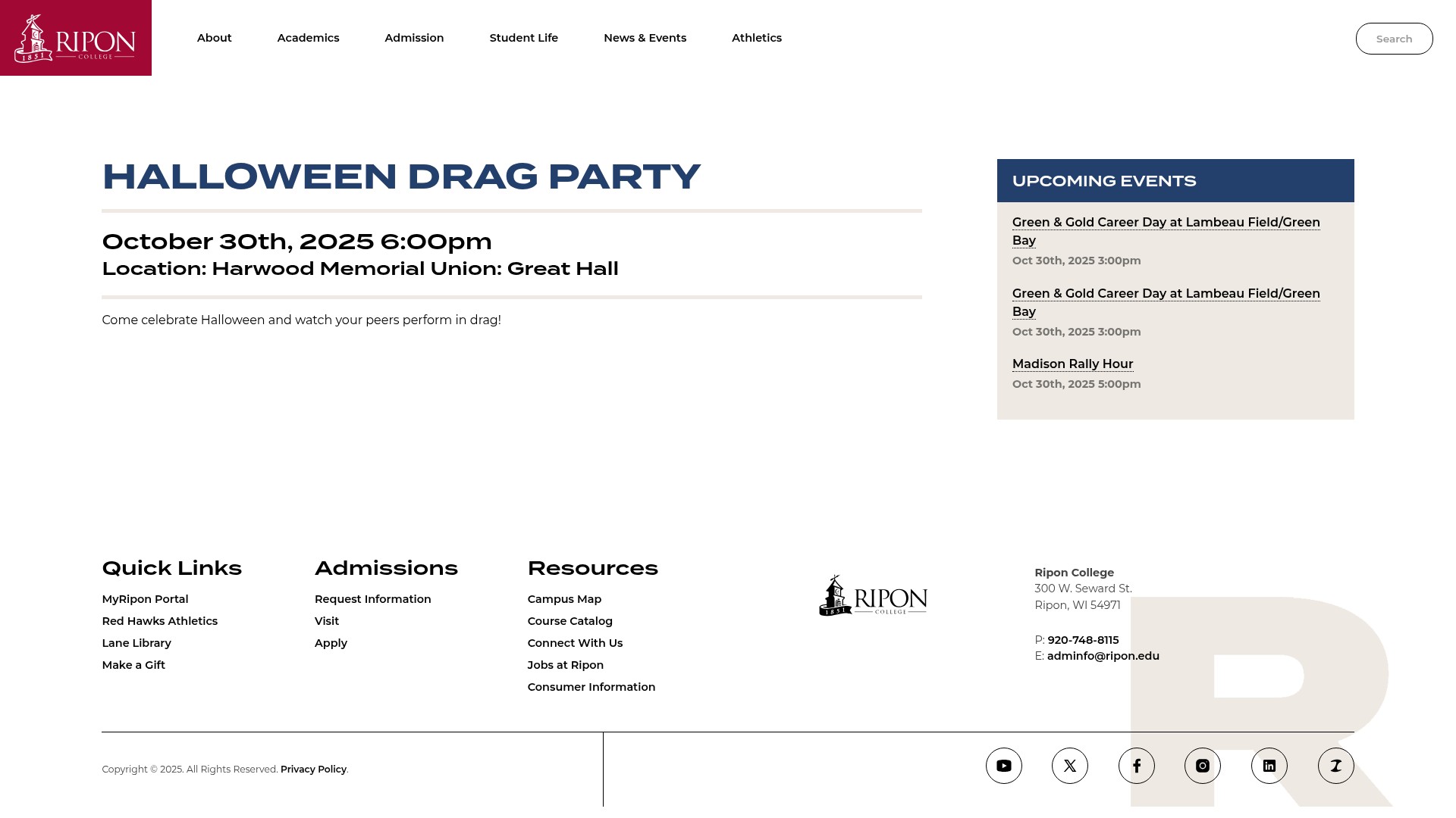Screenshot of ripon.edu
