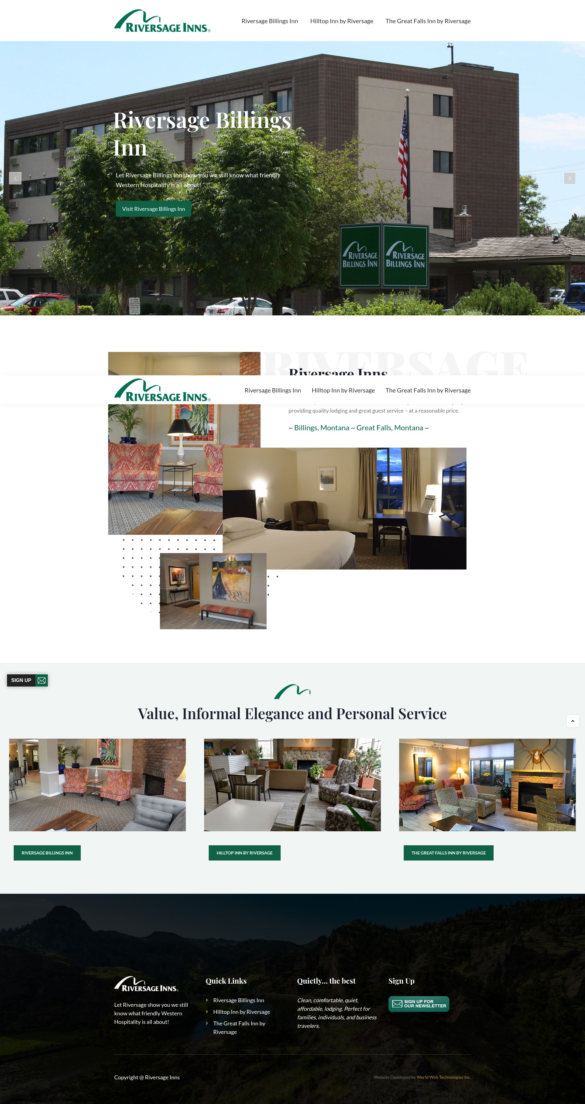 Screenshot of riversageinns.com