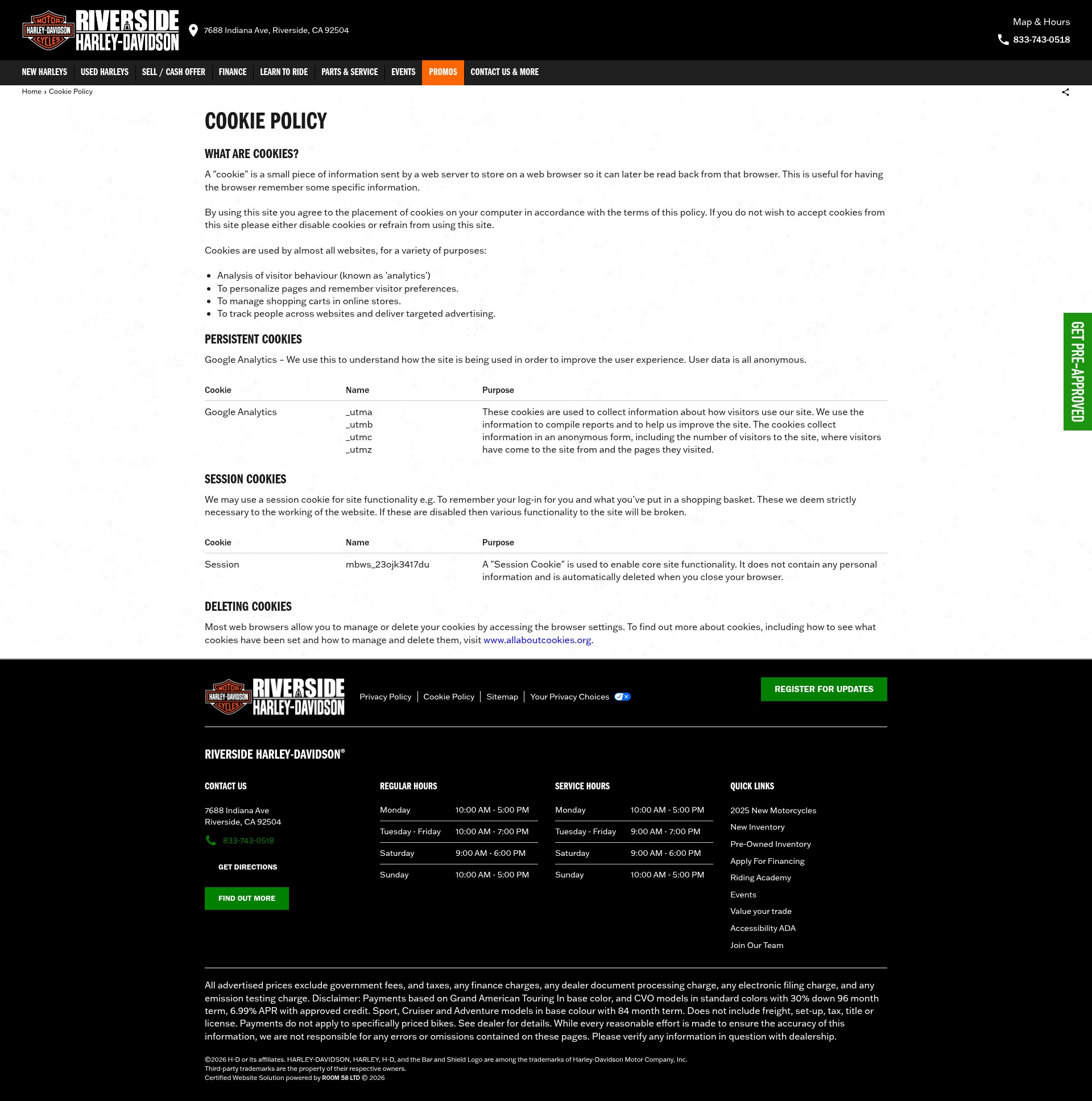 Screenshot of riversideharley.com