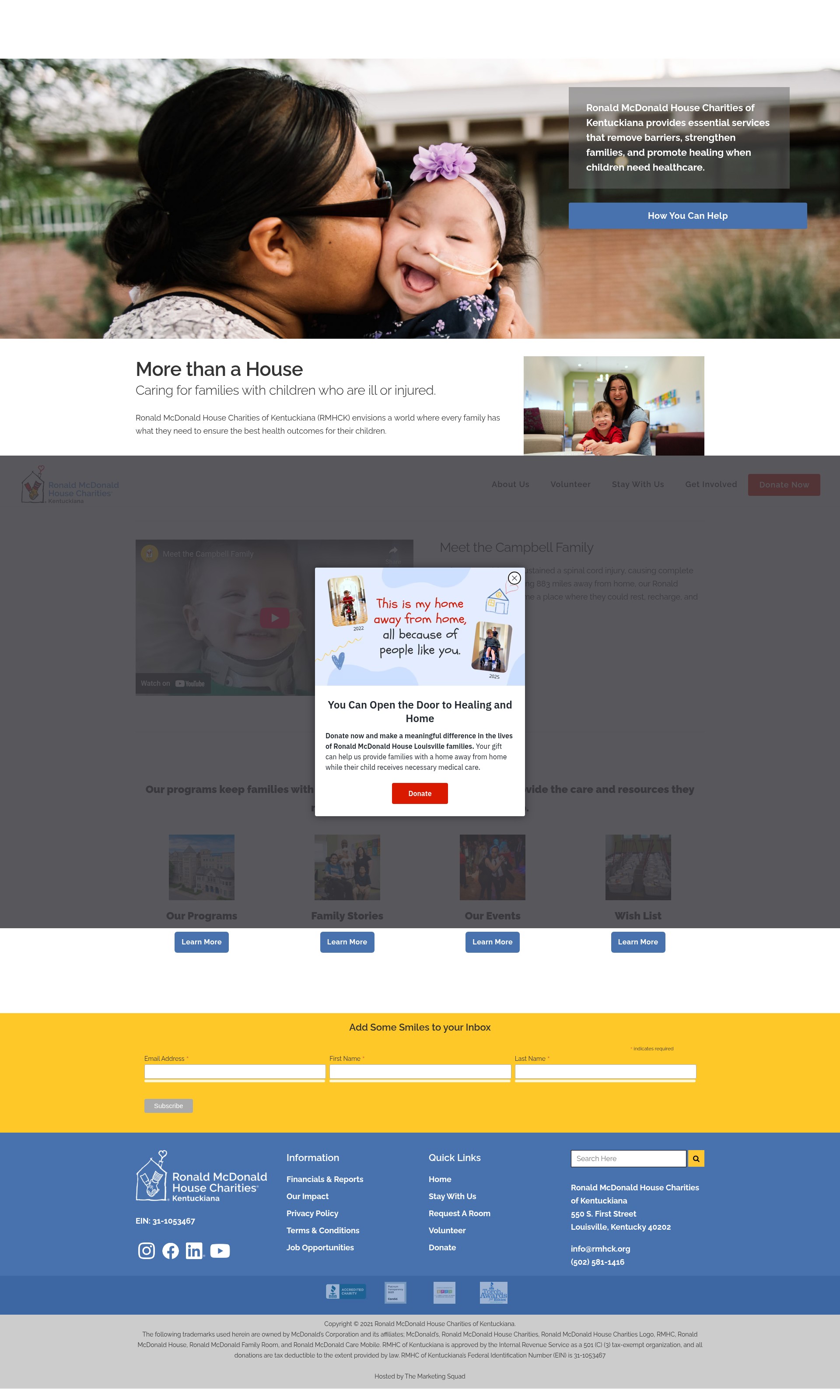 Screenshot of rmhc-kentuckiana.org