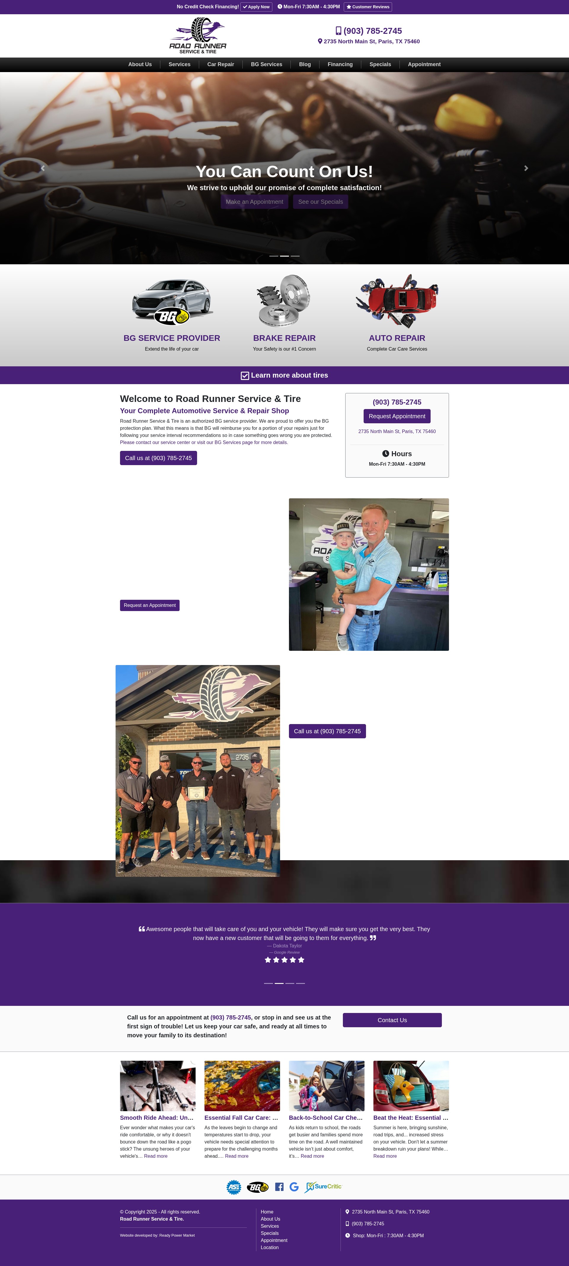 Screenshot of roadrunnerserviceandtire.com