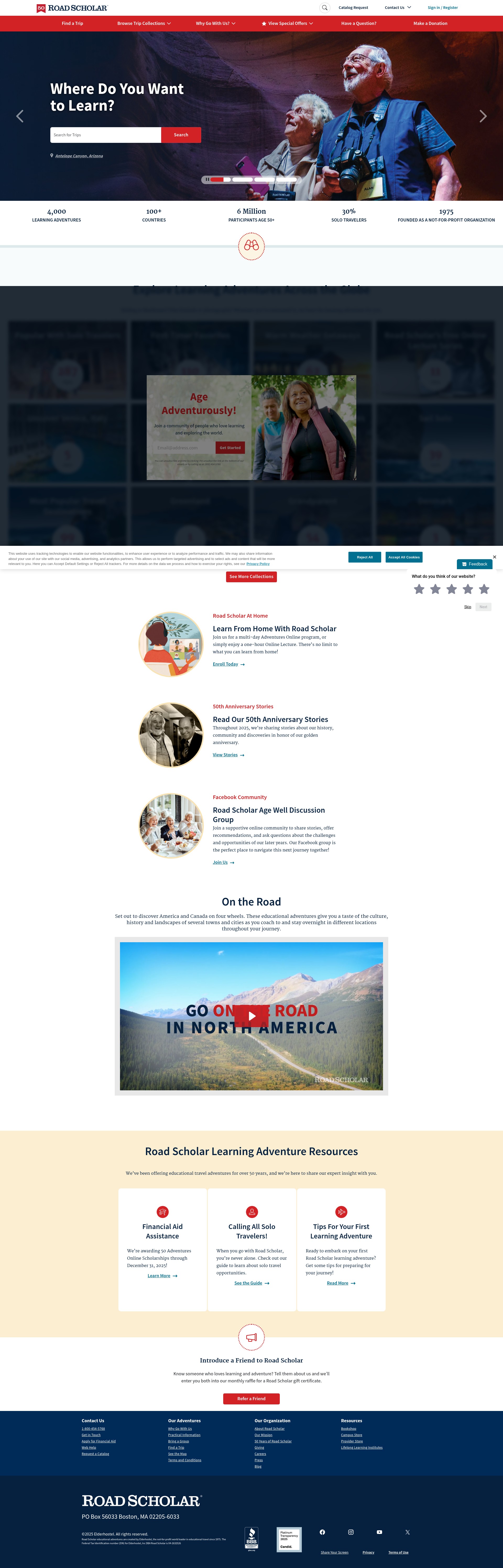 Screenshot of roadscholar.org