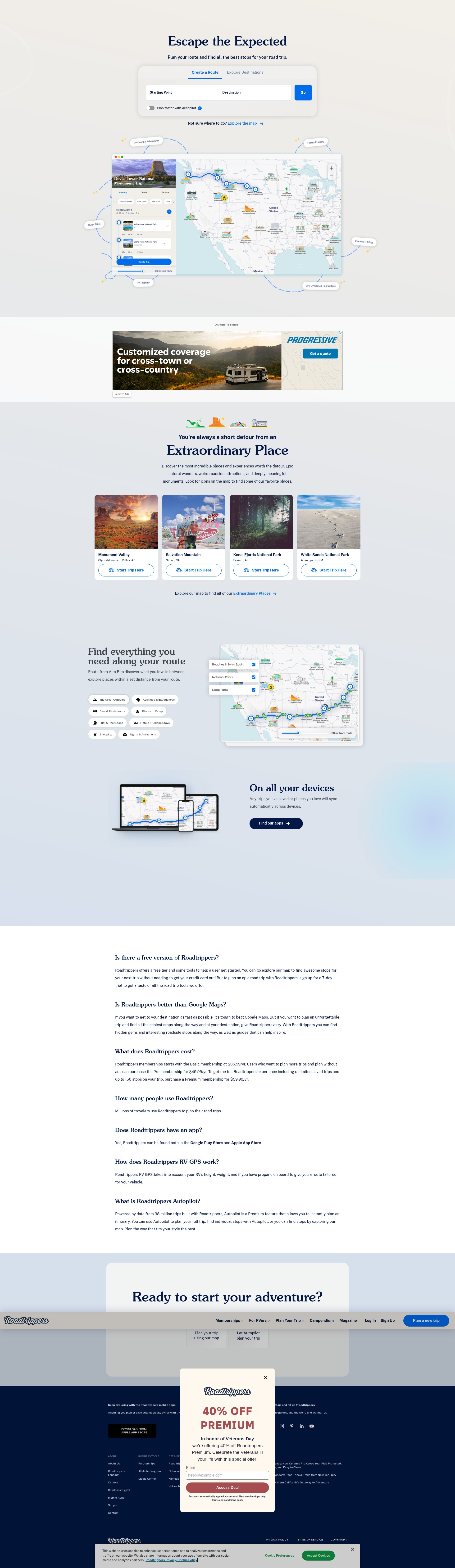 Screenshot of roadtrippers.com