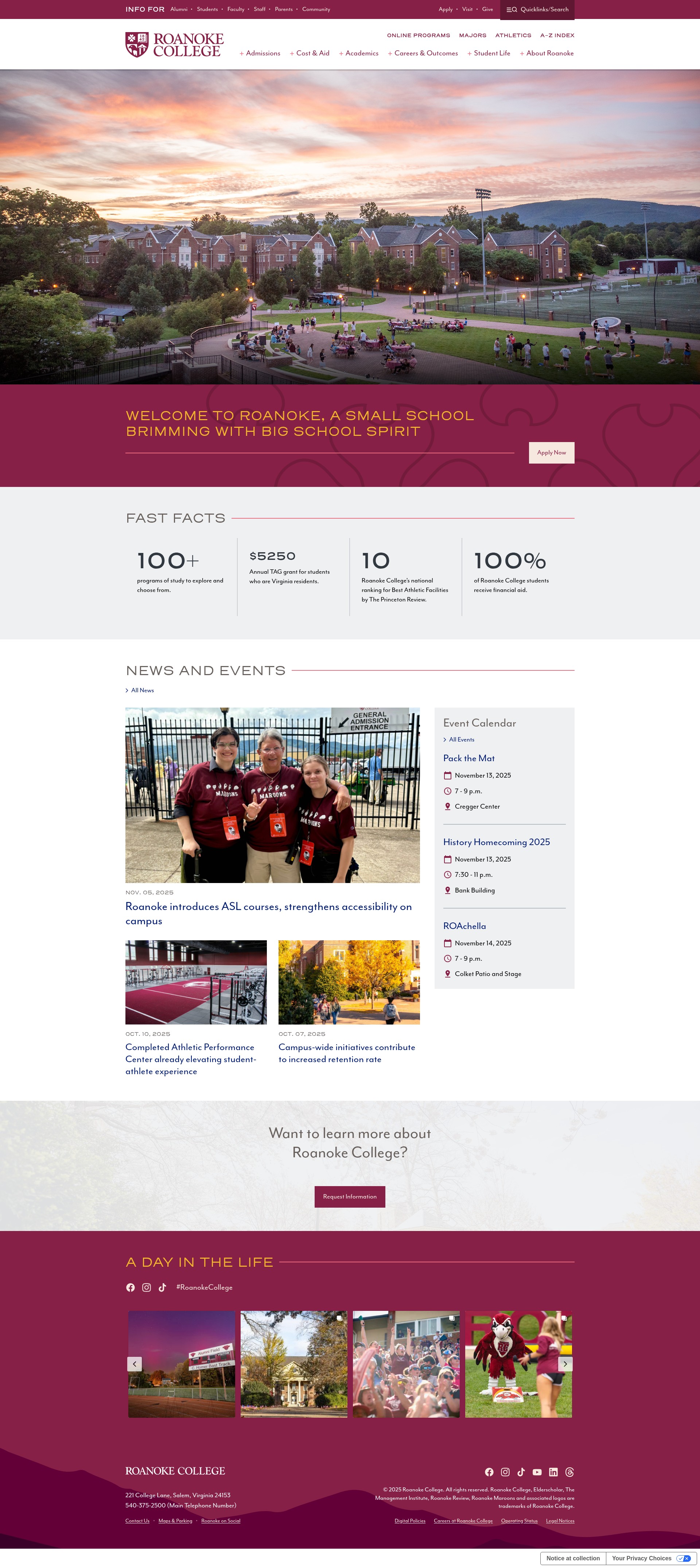 Screenshot of roanoke.edu
