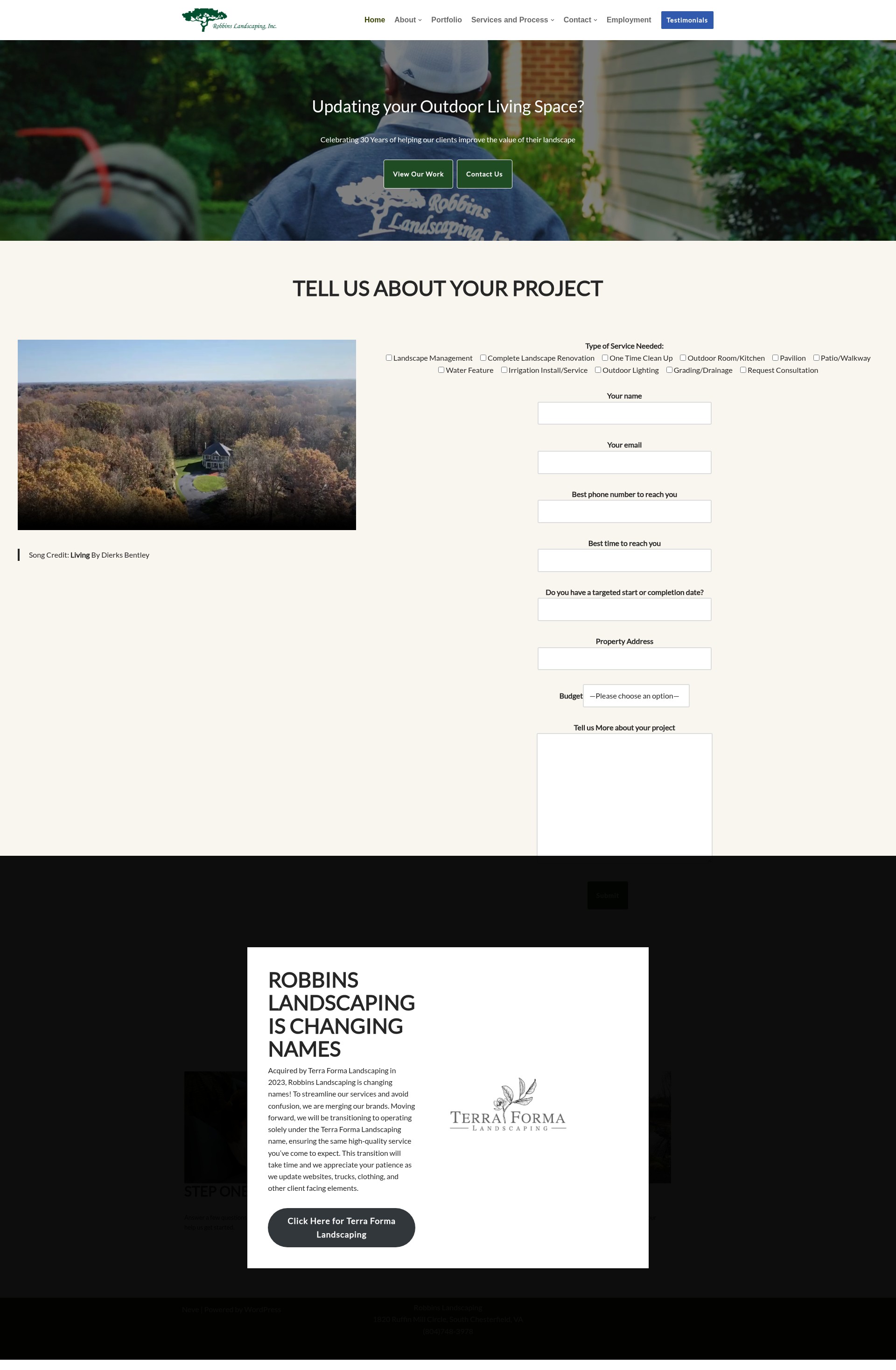 Screenshot of robbinscaping.com