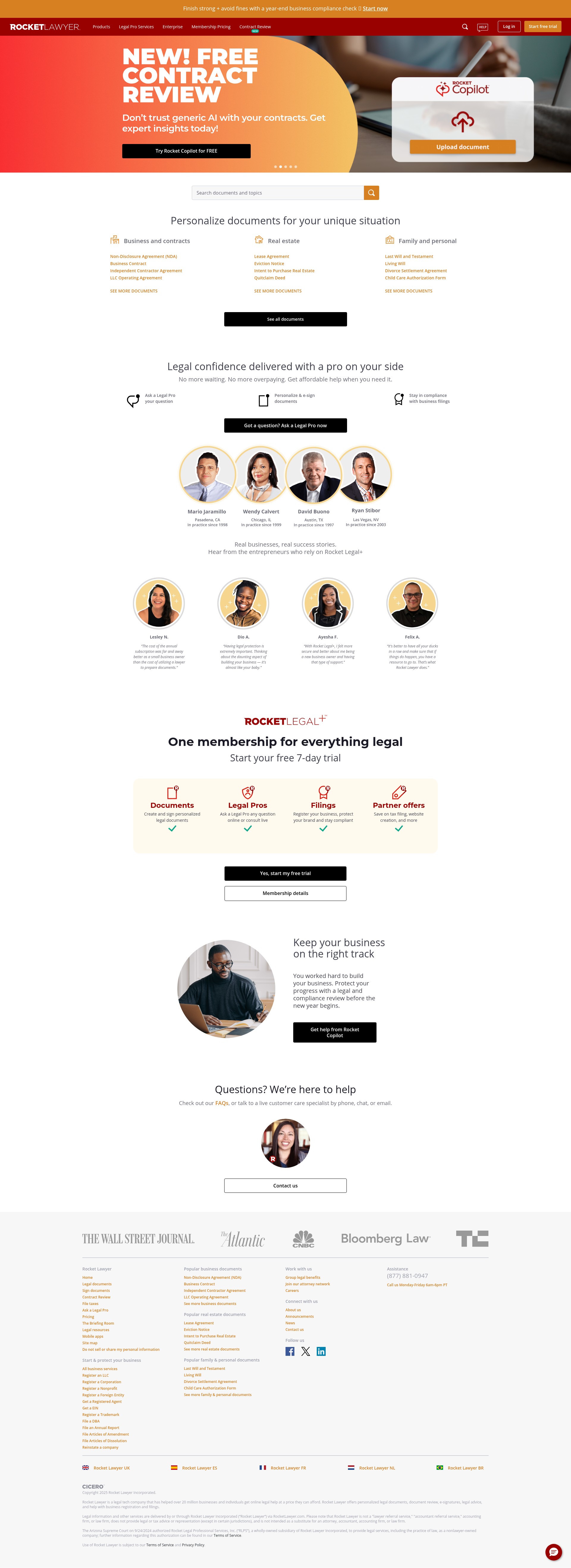 Screenshot of rocketlawyer.com