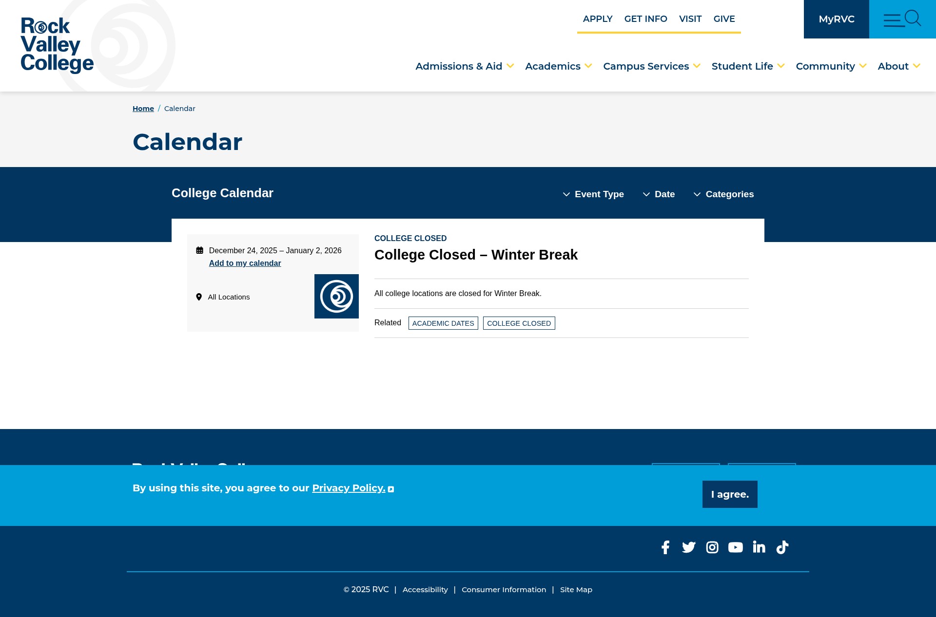 Screenshot of rockvalleycollege.edu