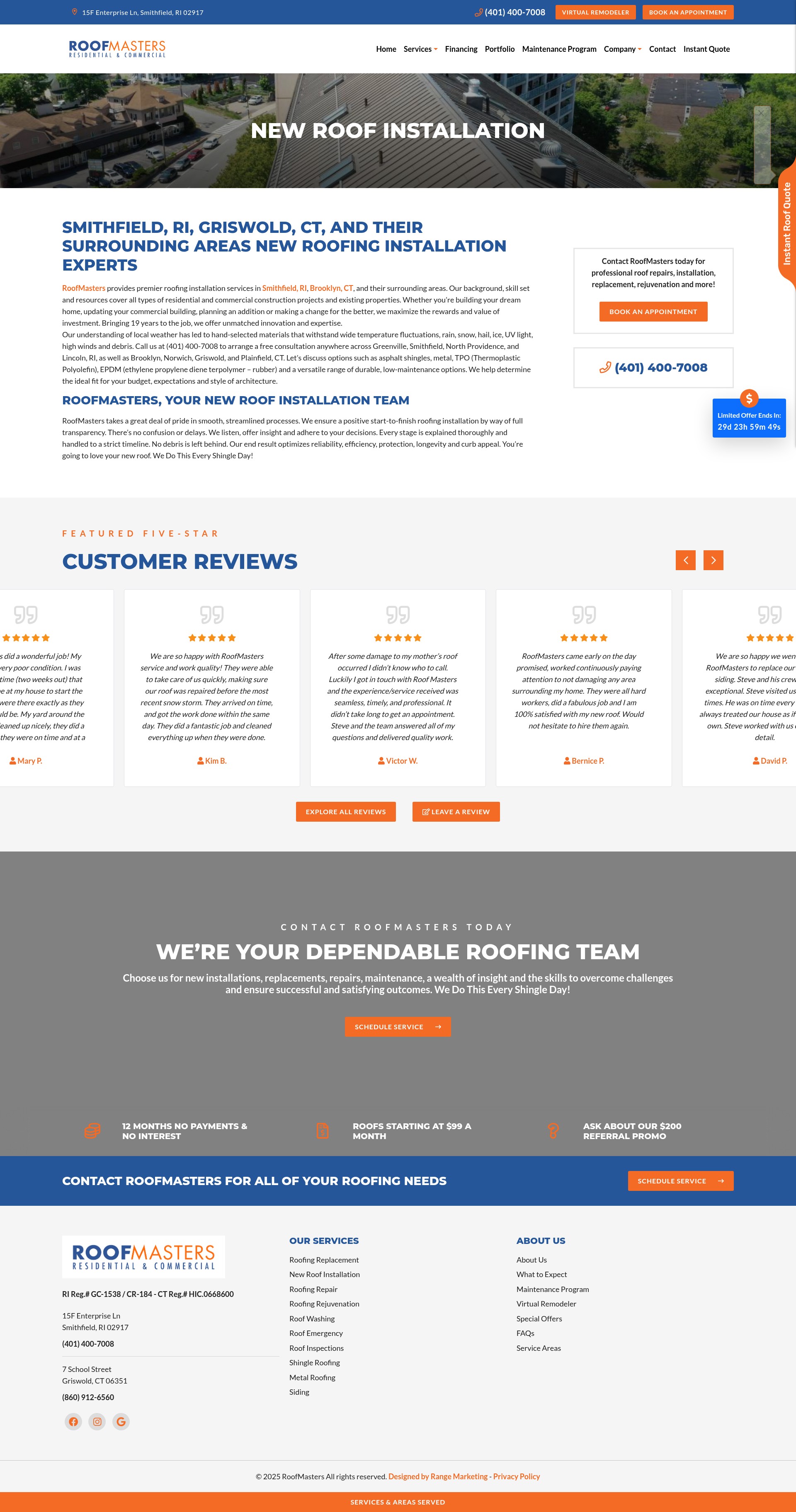 Screenshot of roofmastersri.com