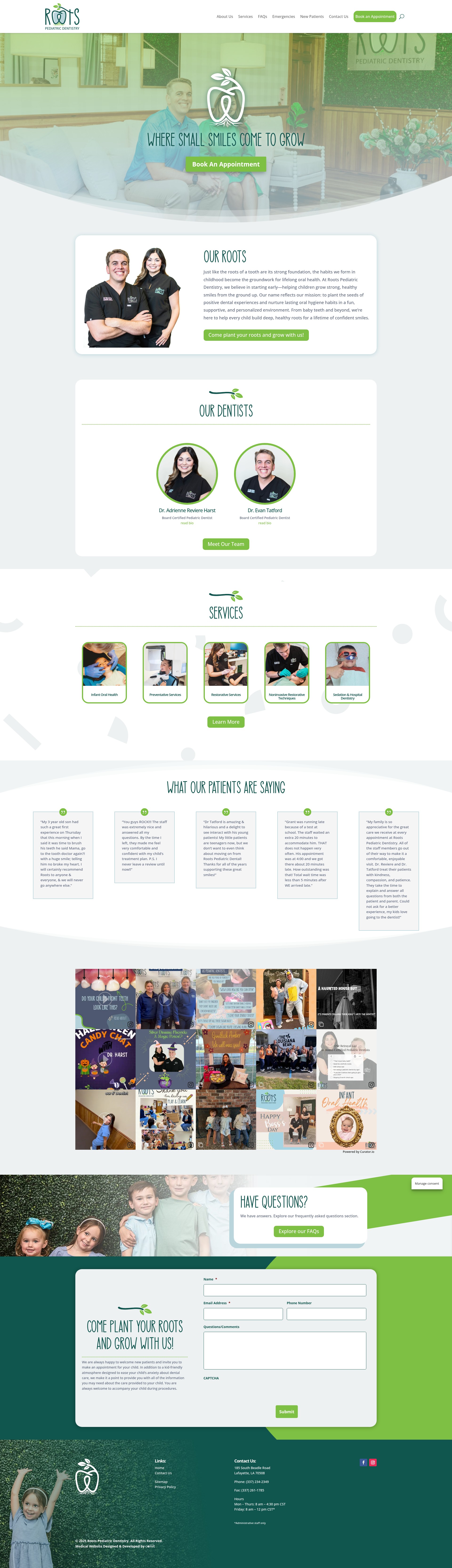 Screenshot of rootspediatricdental.com
