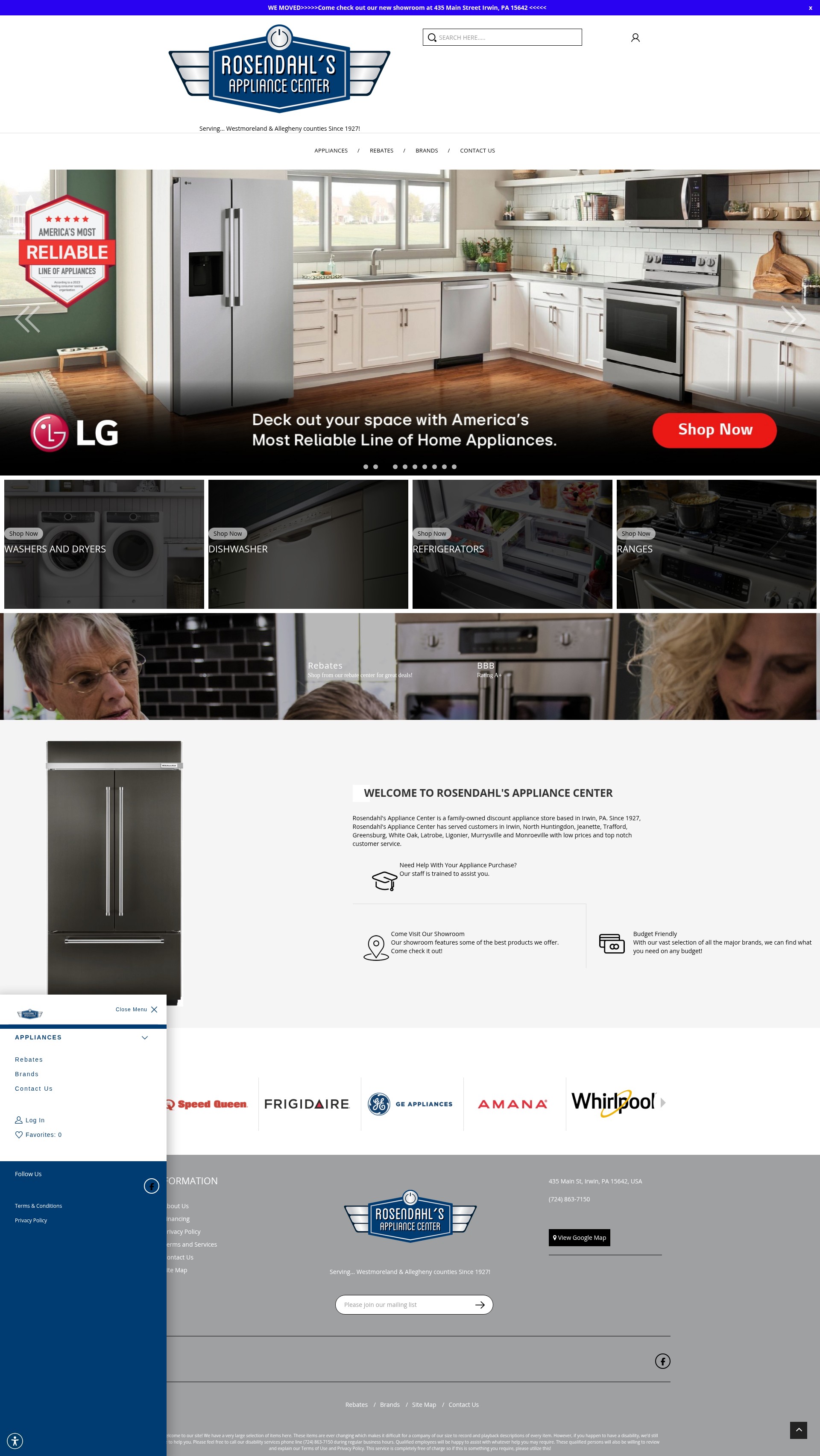 Screenshot of rosendahlsappliancecenter.com