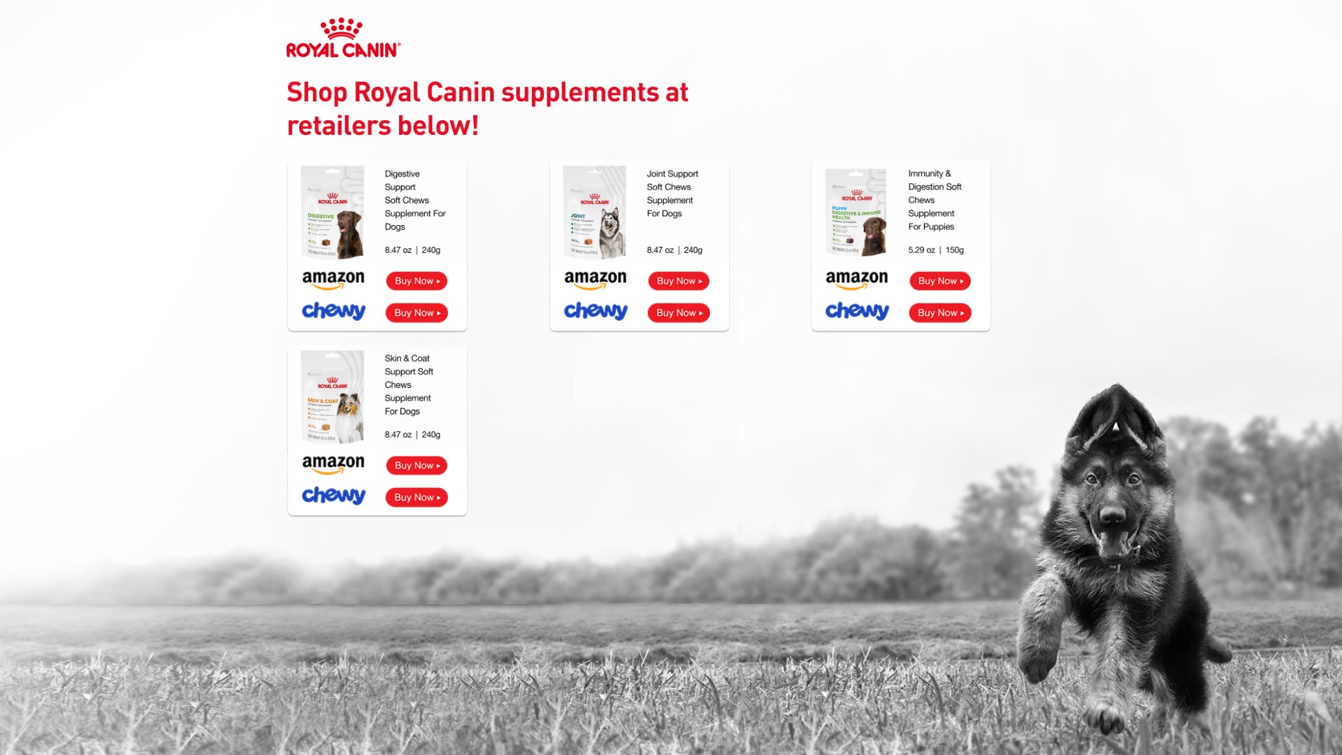 Screenshot of royalcanin-supplements.com