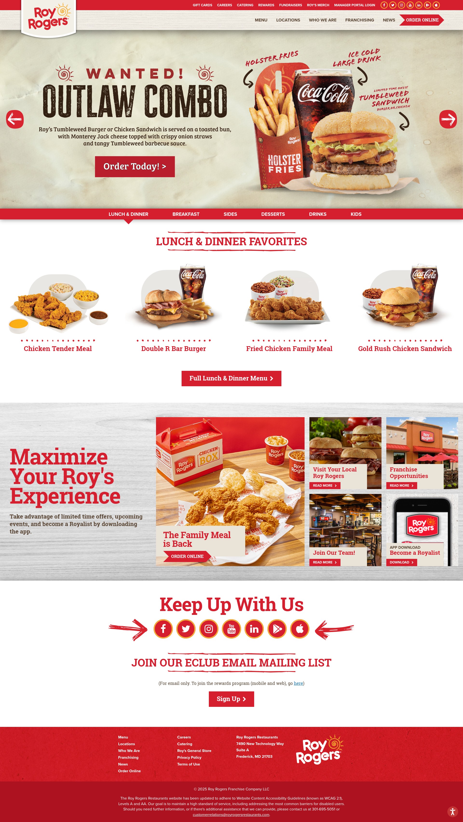 Screenshot of royrogersrestaurants.com