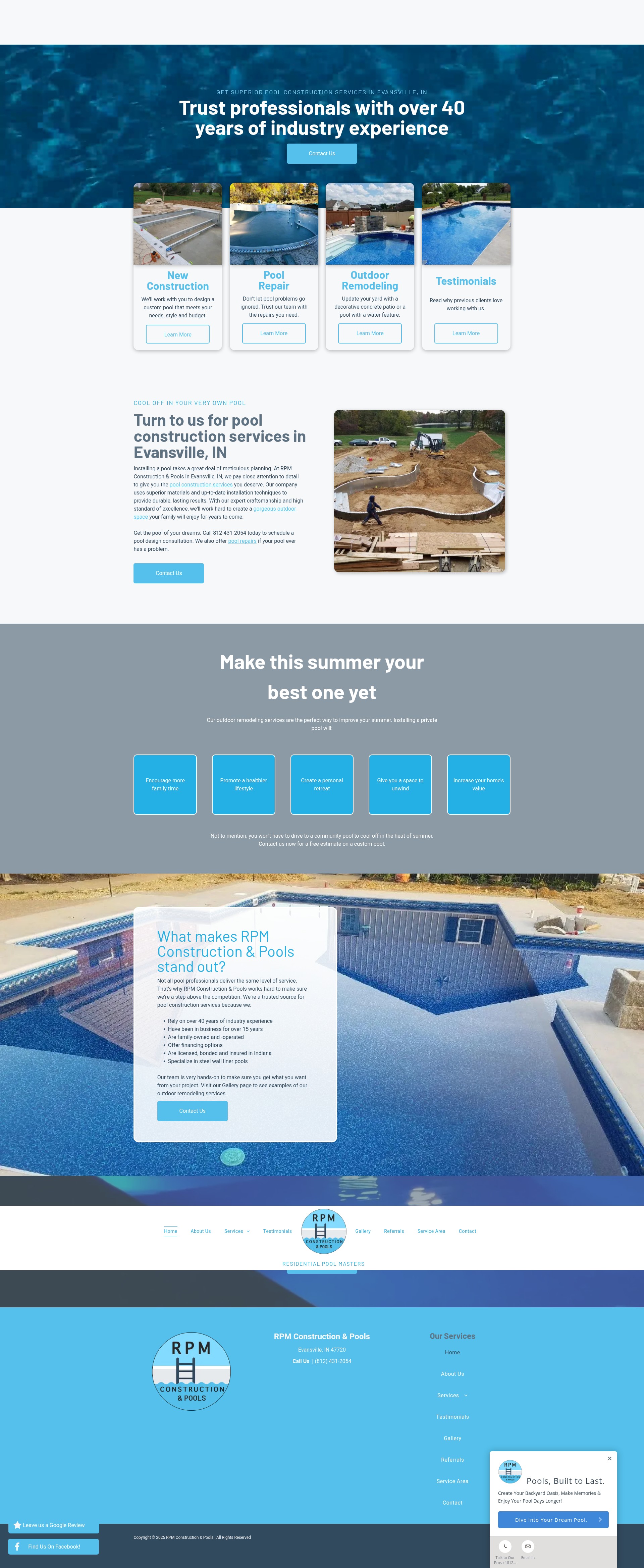 Screenshot of rpmconstructionandpoolsin.com