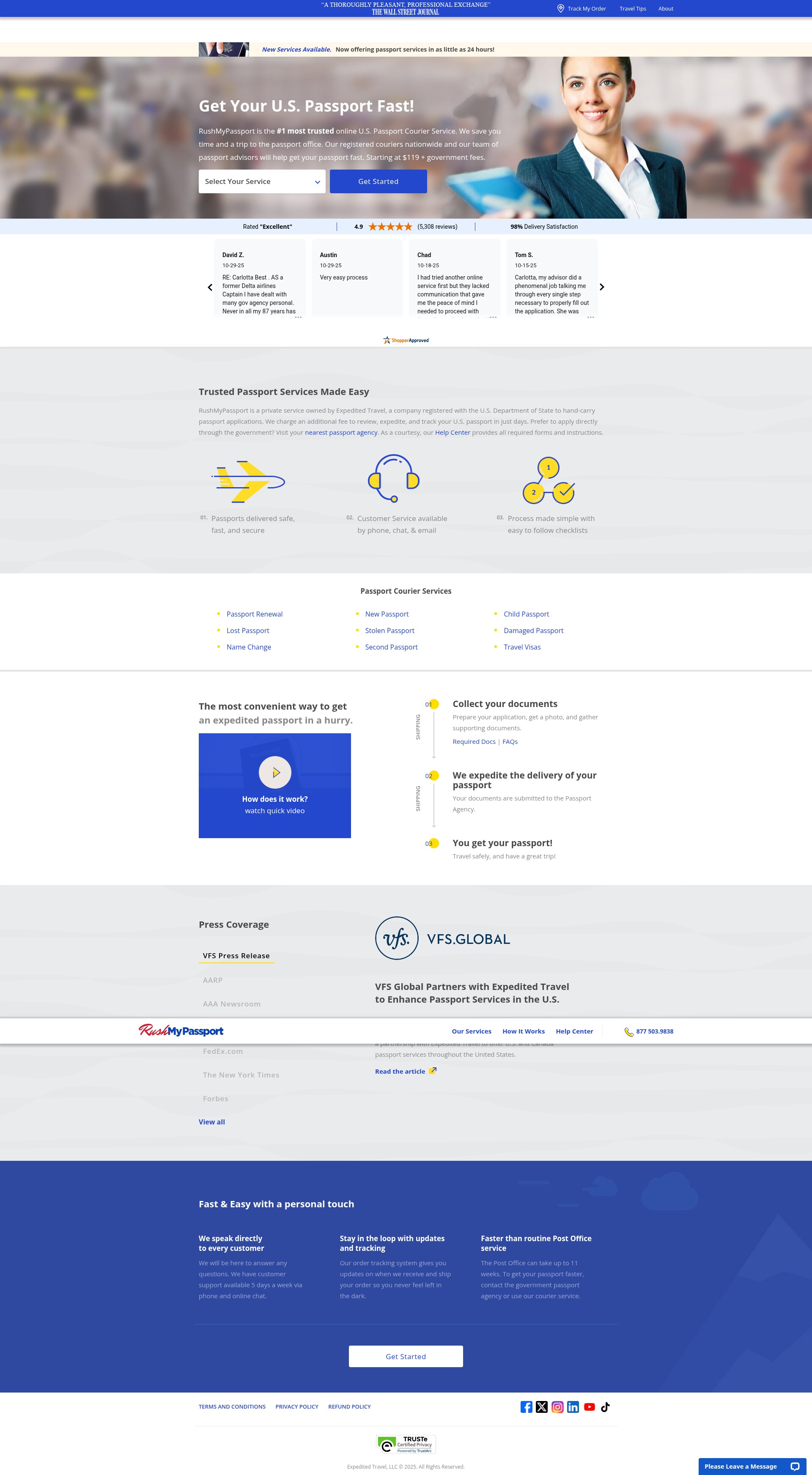 Screenshot of rushmypassport.com
