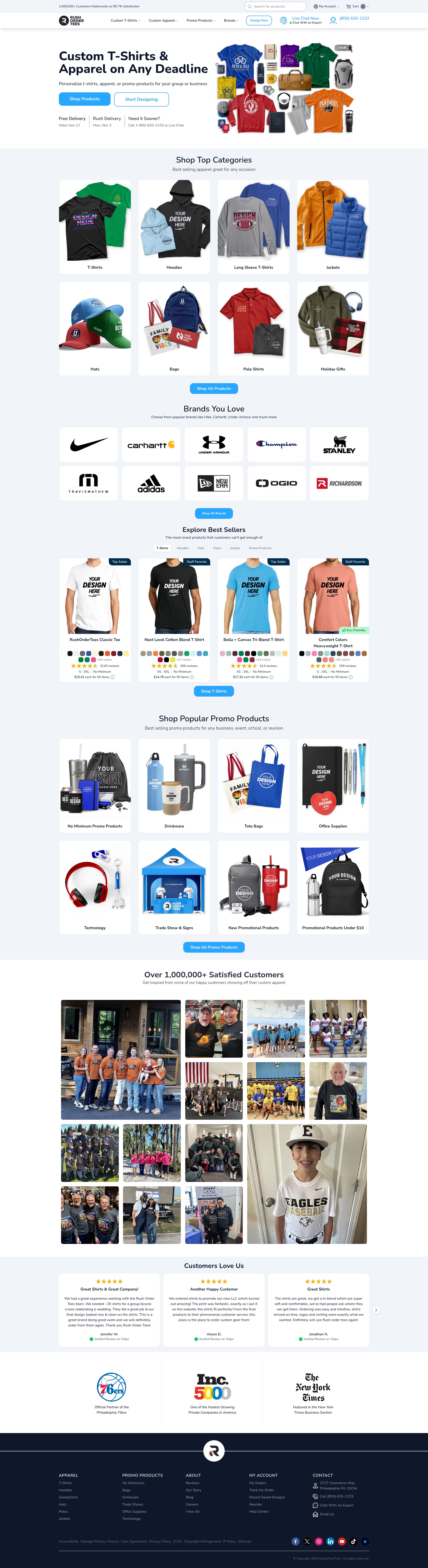 Screenshot of rushordertees.com