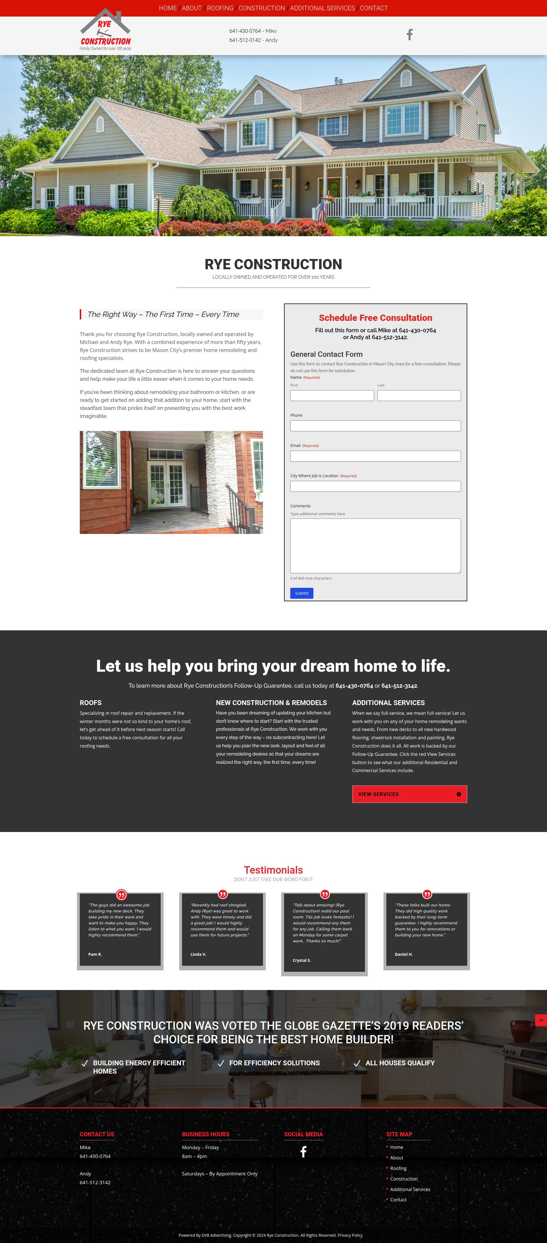 Screenshot of ryeconstructioniowa.com