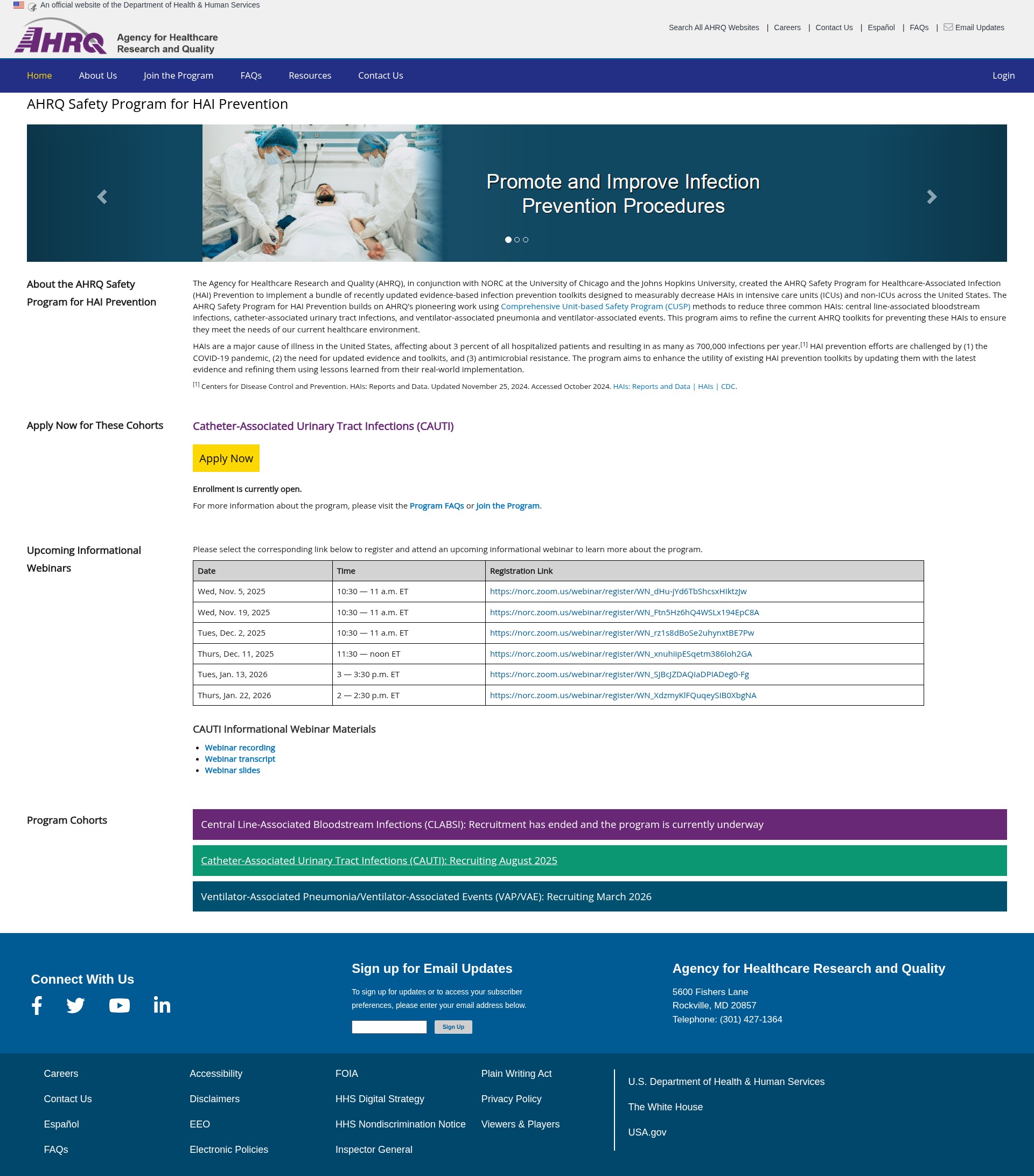 Screenshot of safetyprogram4hai-prevention.ahrq.gov