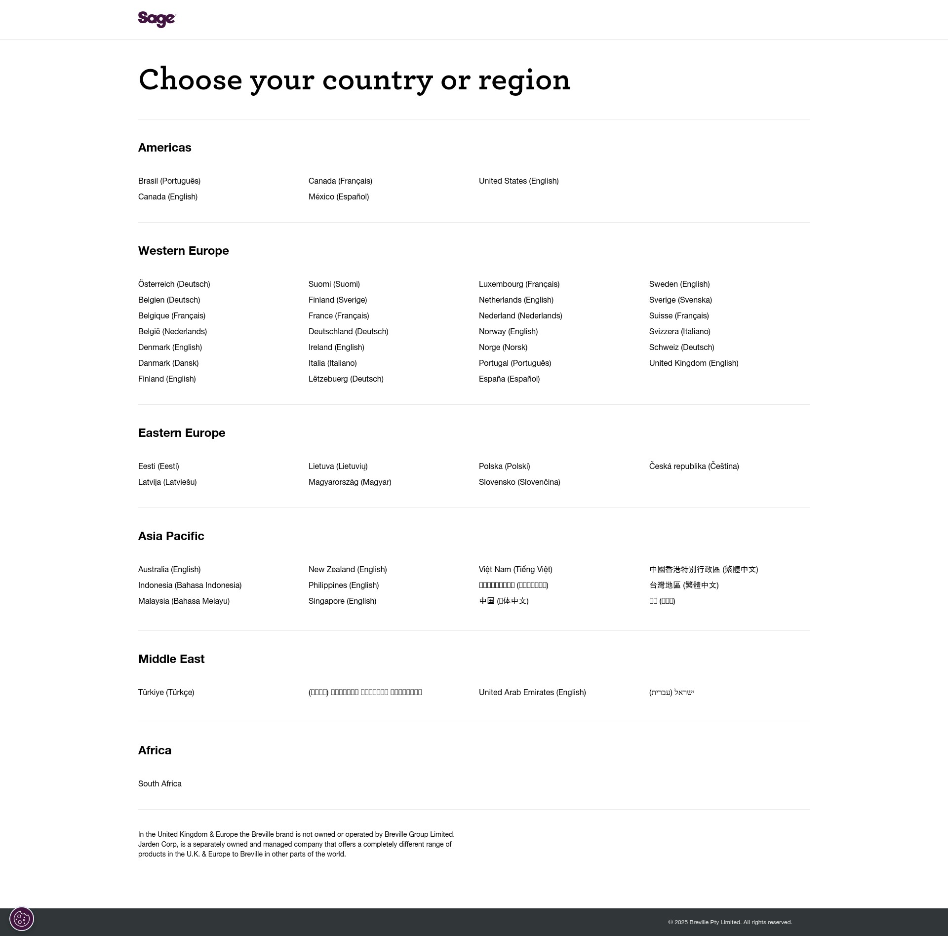 Screenshot of sageappliances.com