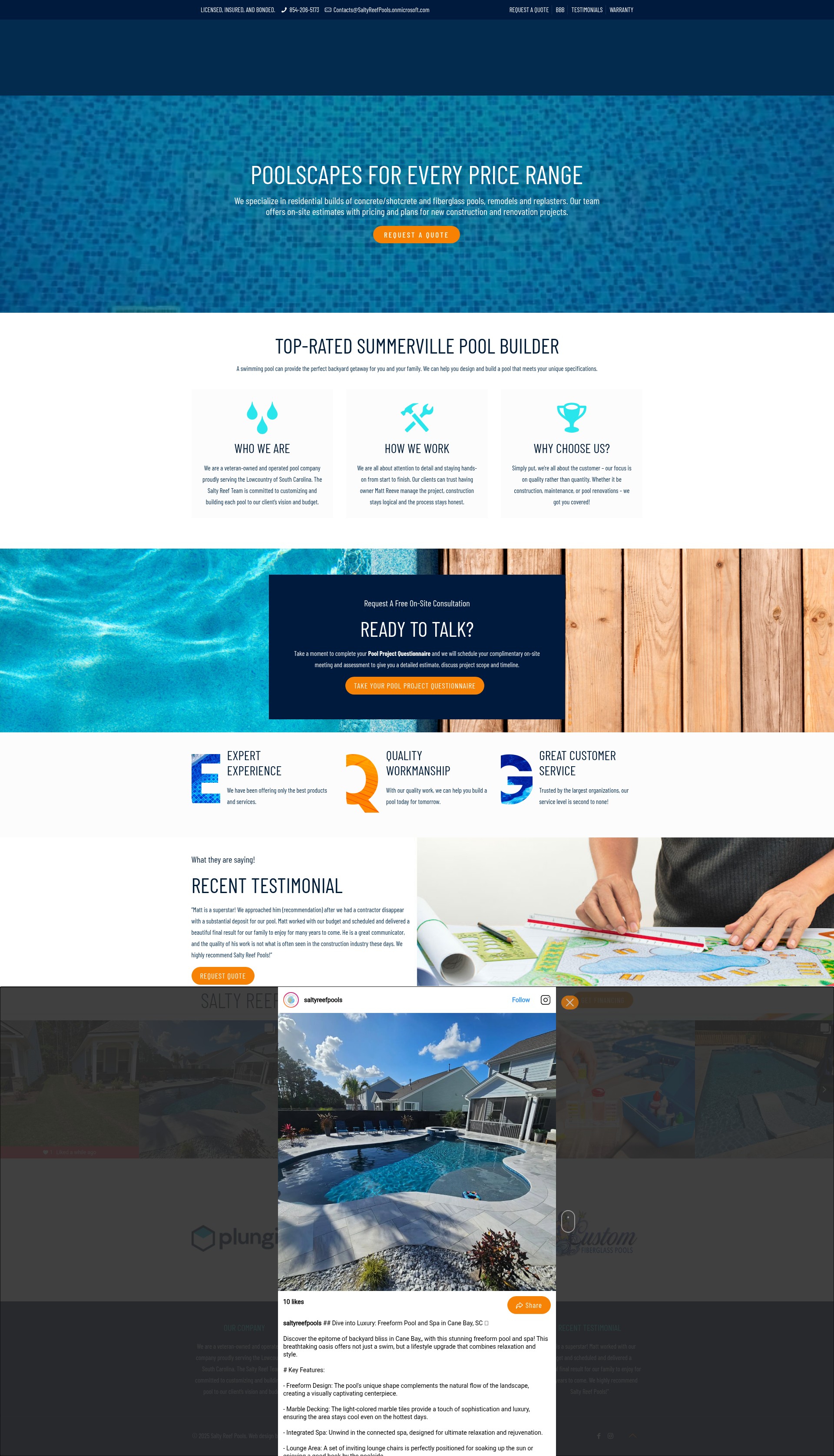 Screenshot of saltyreefpools.com