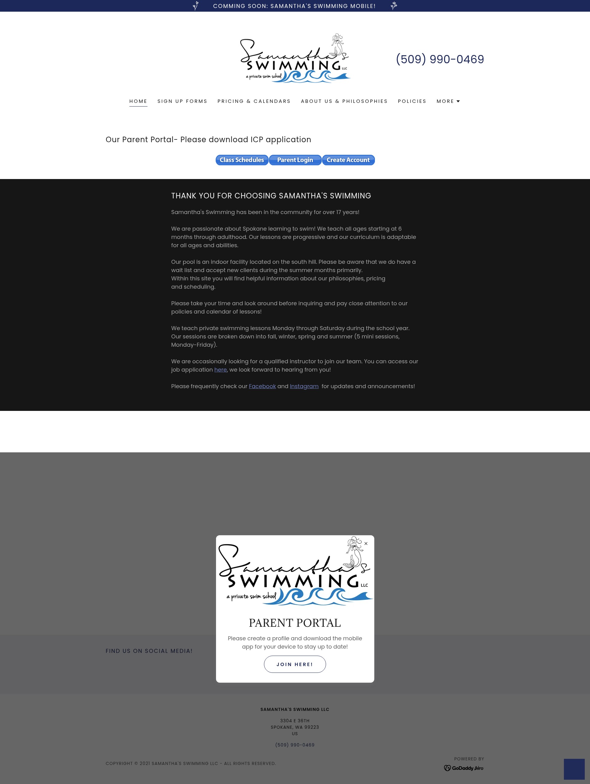 Screenshot of samanthaswimming.com