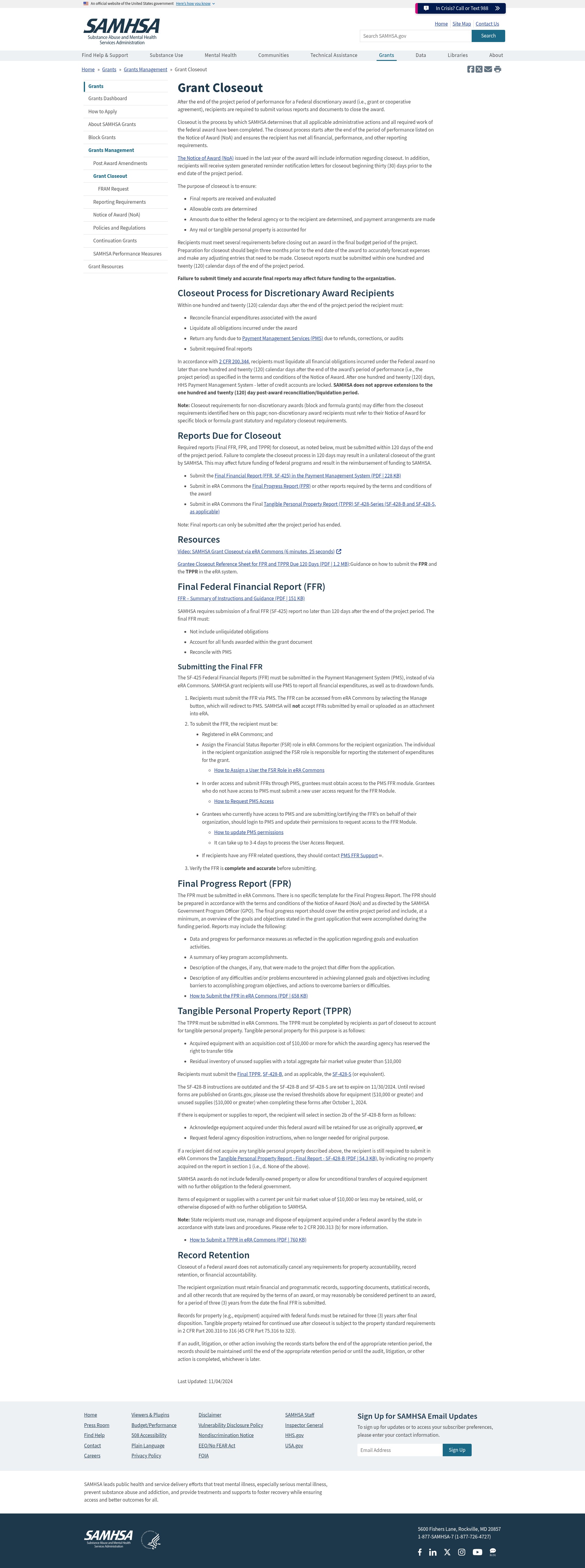 Screenshot of samhsa.gov