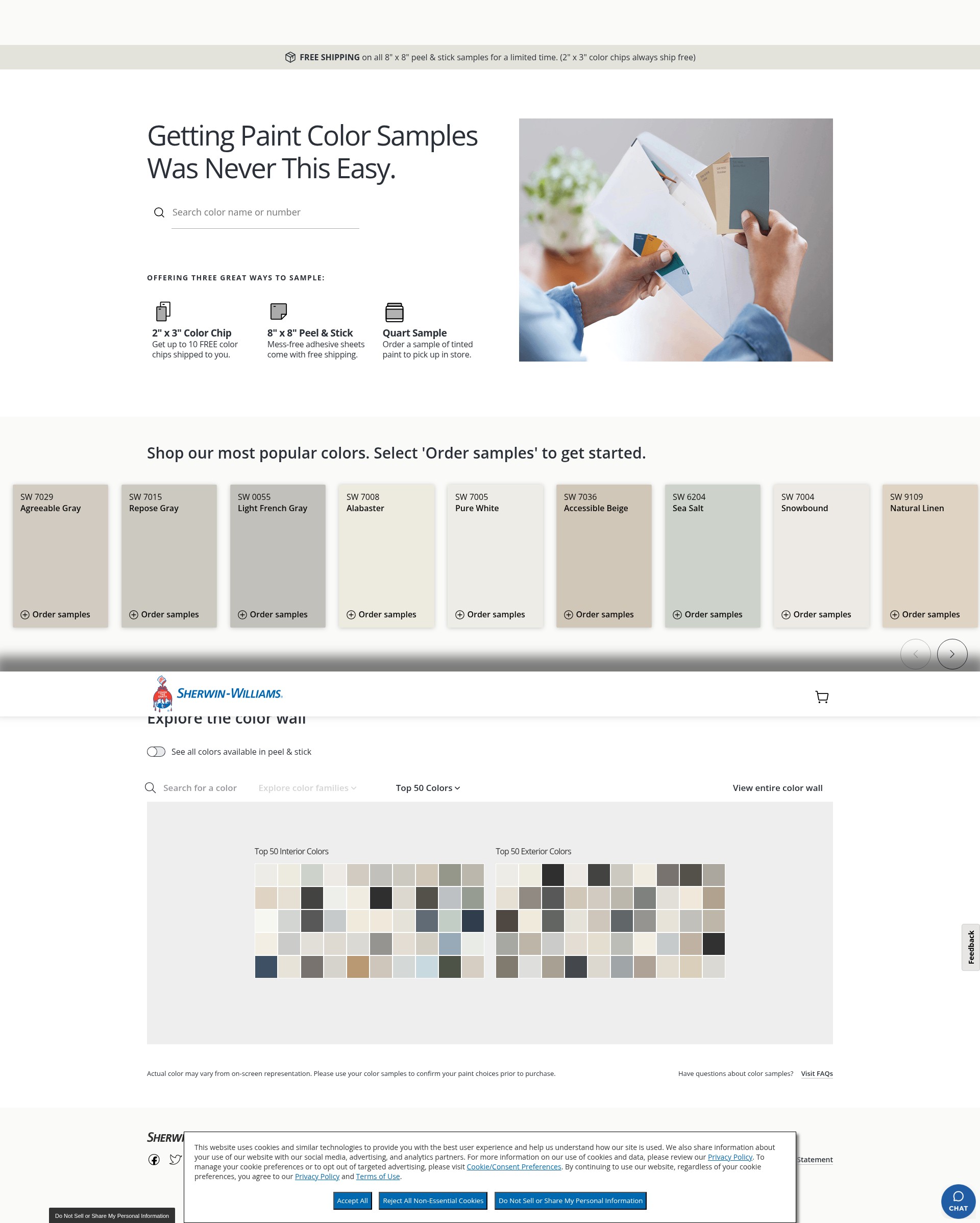 Screenshot of samples.sherwin-williams.com