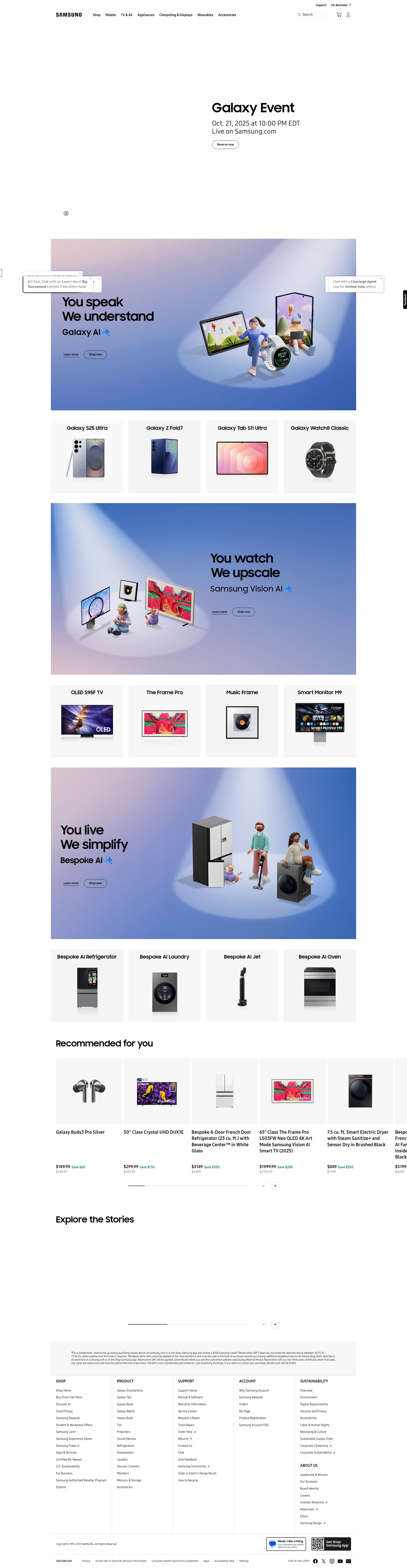Screenshot of samsung.com