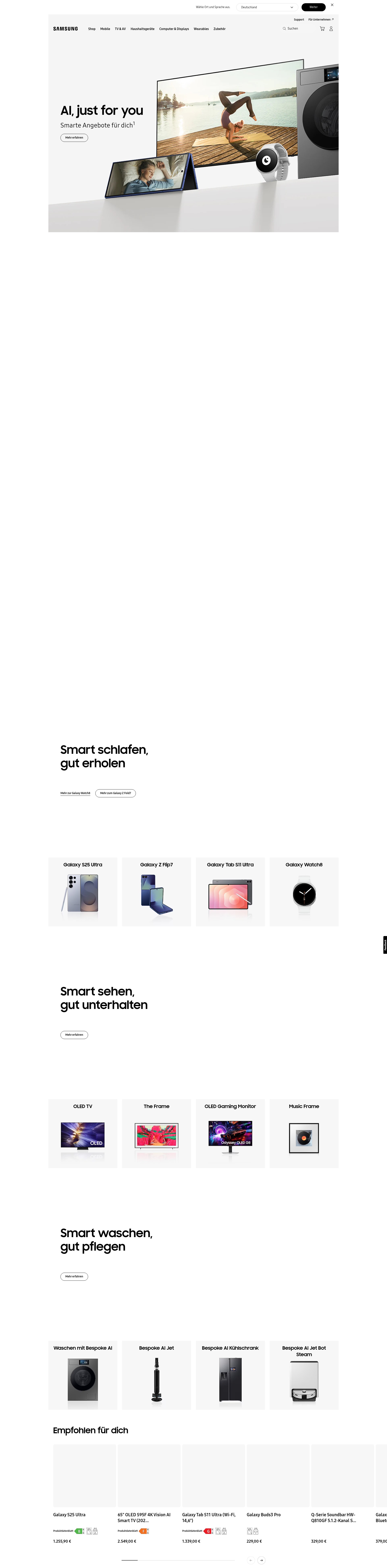 Screenshot of samsung.de