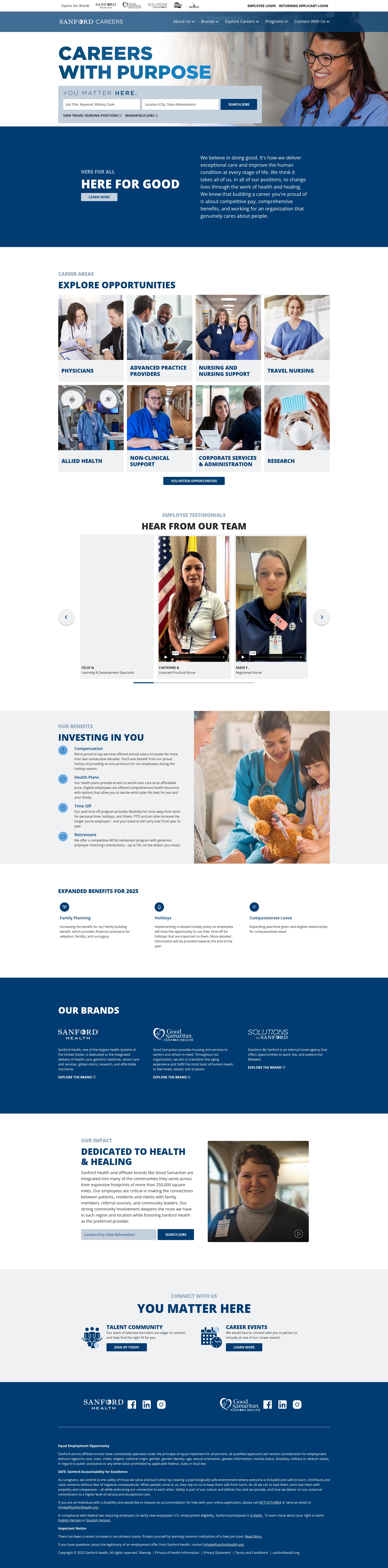 Screenshot of sanfordcareers.com