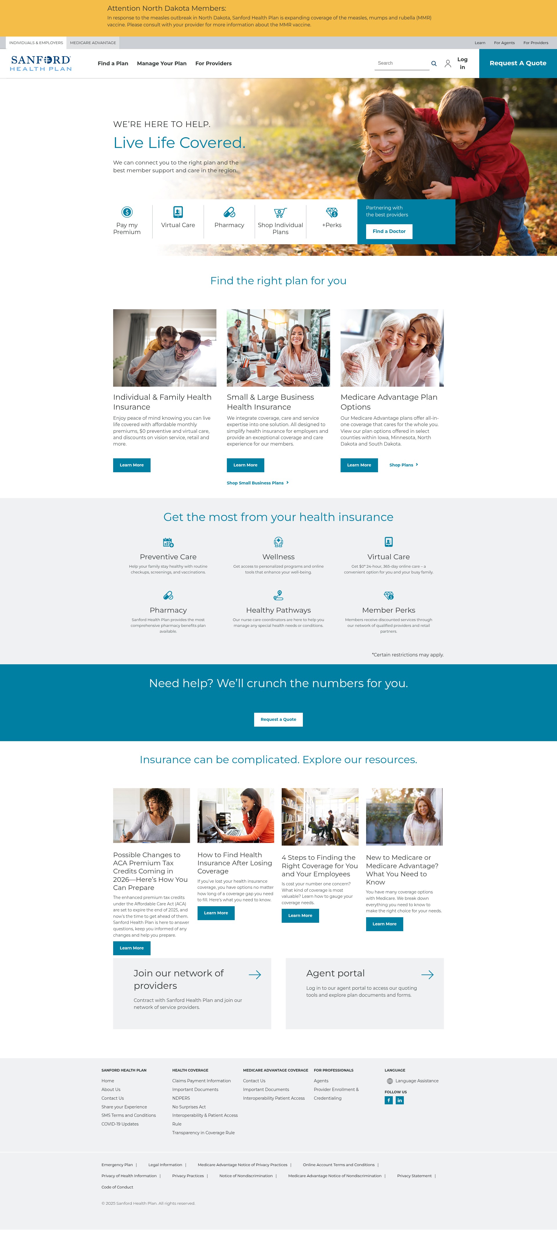 Screenshot of sanfordhealthplan.com