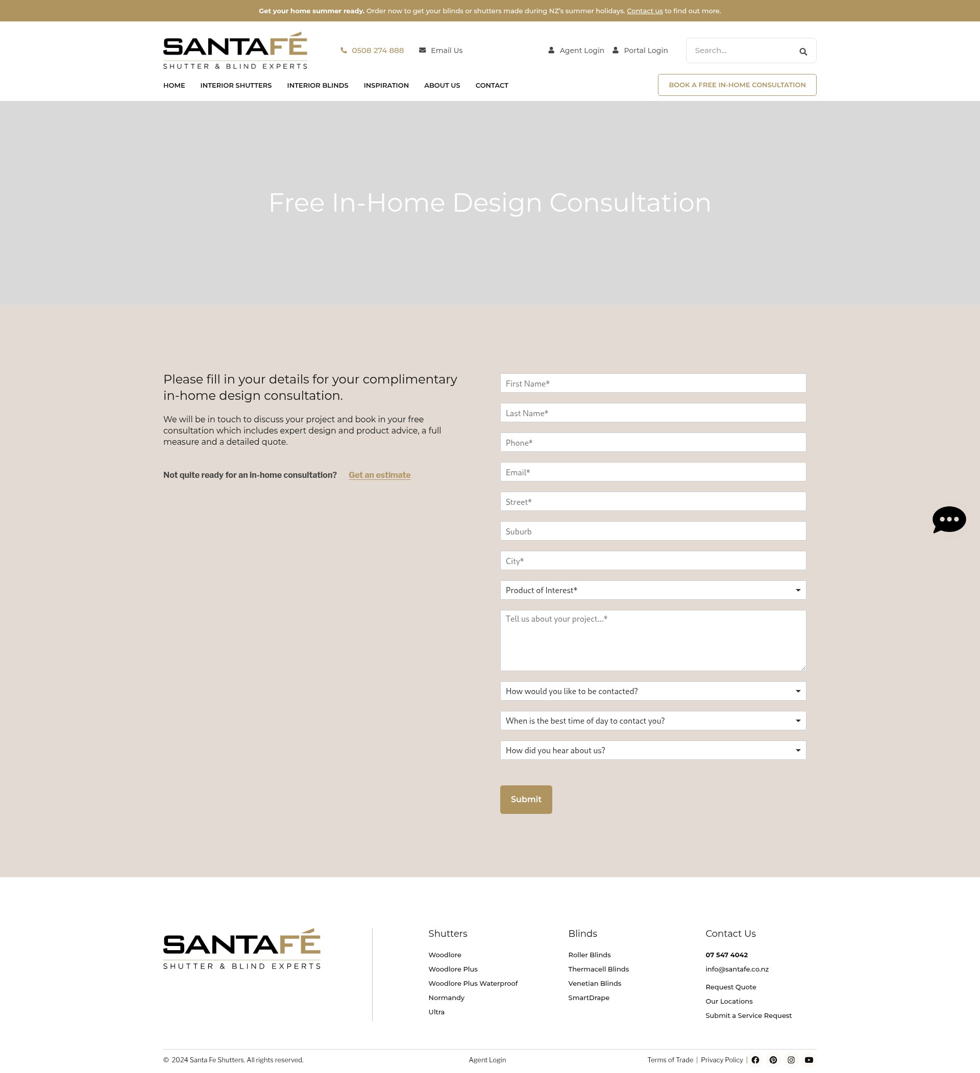 Screenshot of santafeshutters.co.nz