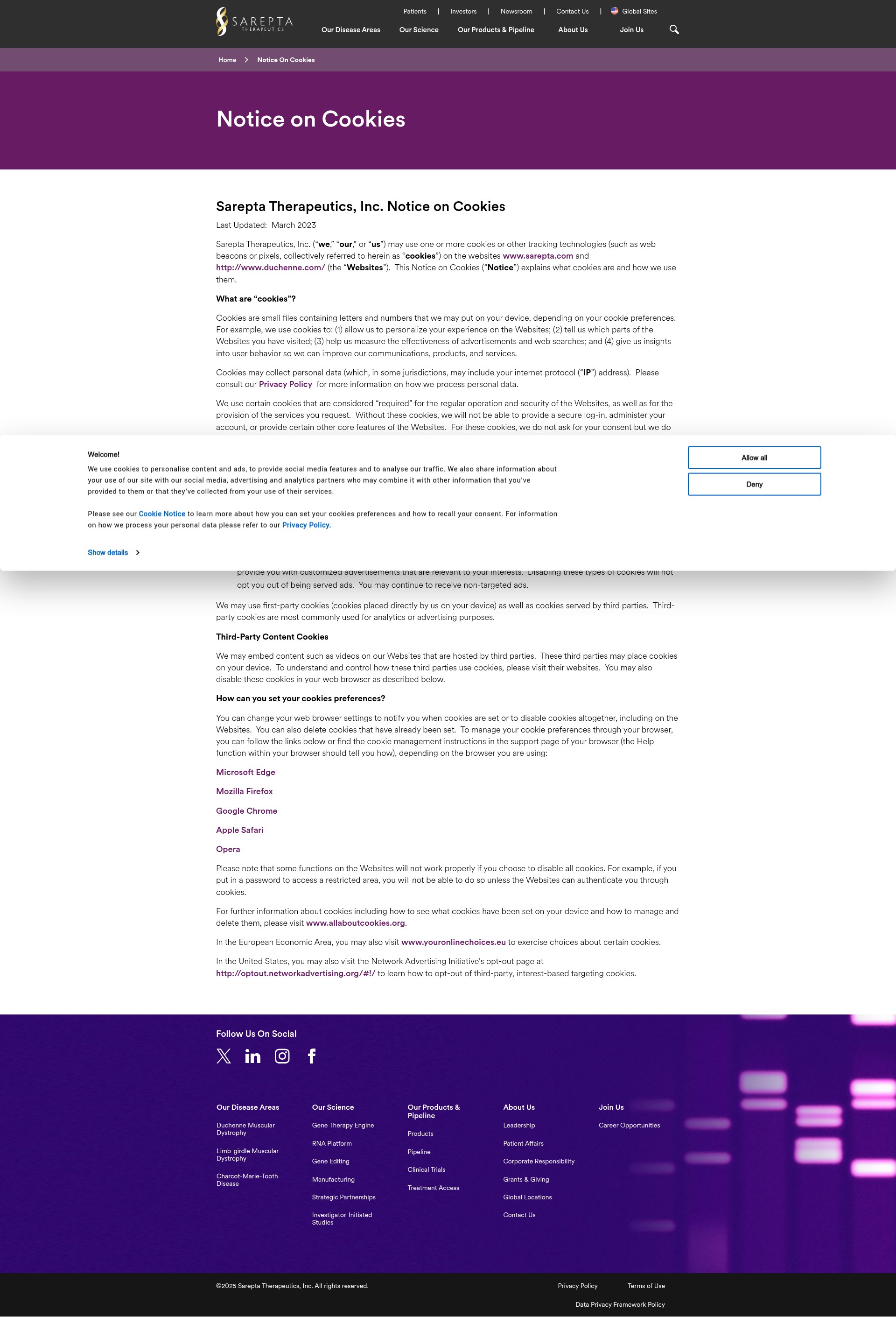 Screenshot of sarepta.com