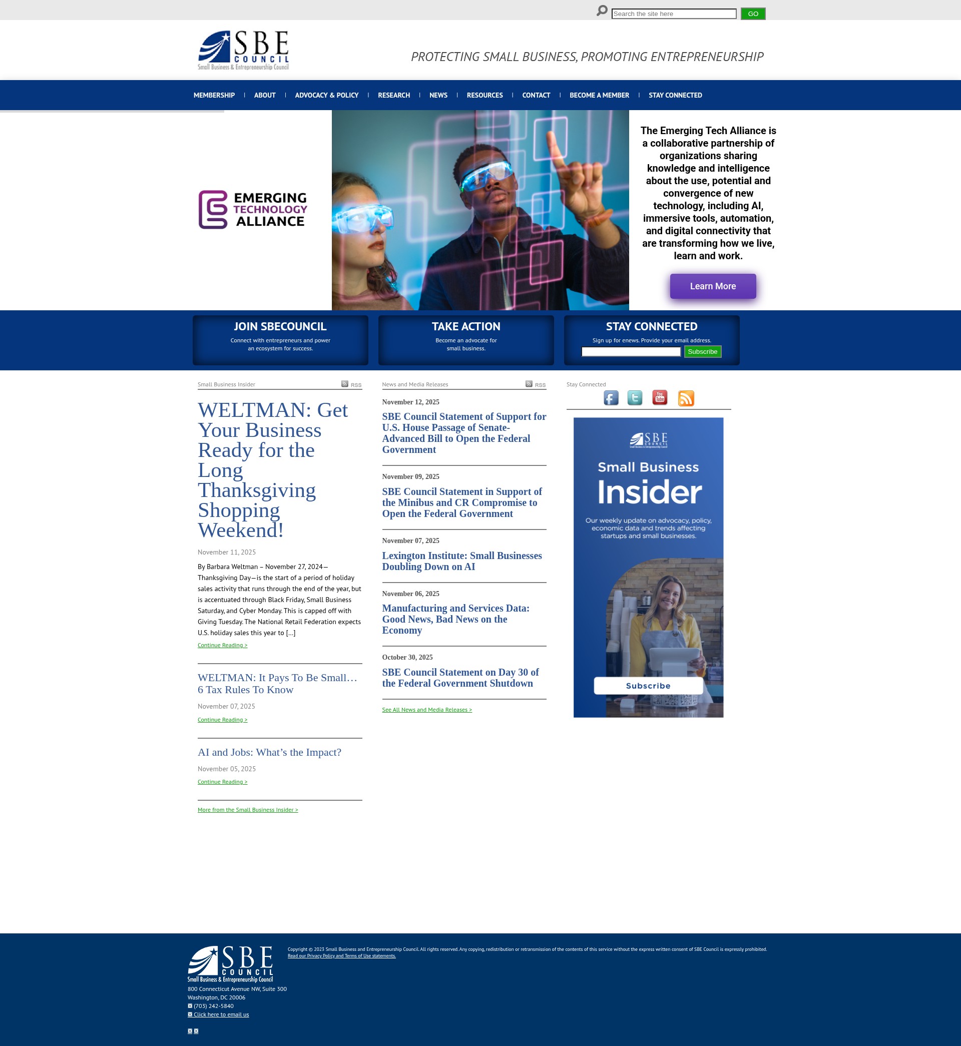 Screenshot of sbecouncil.org